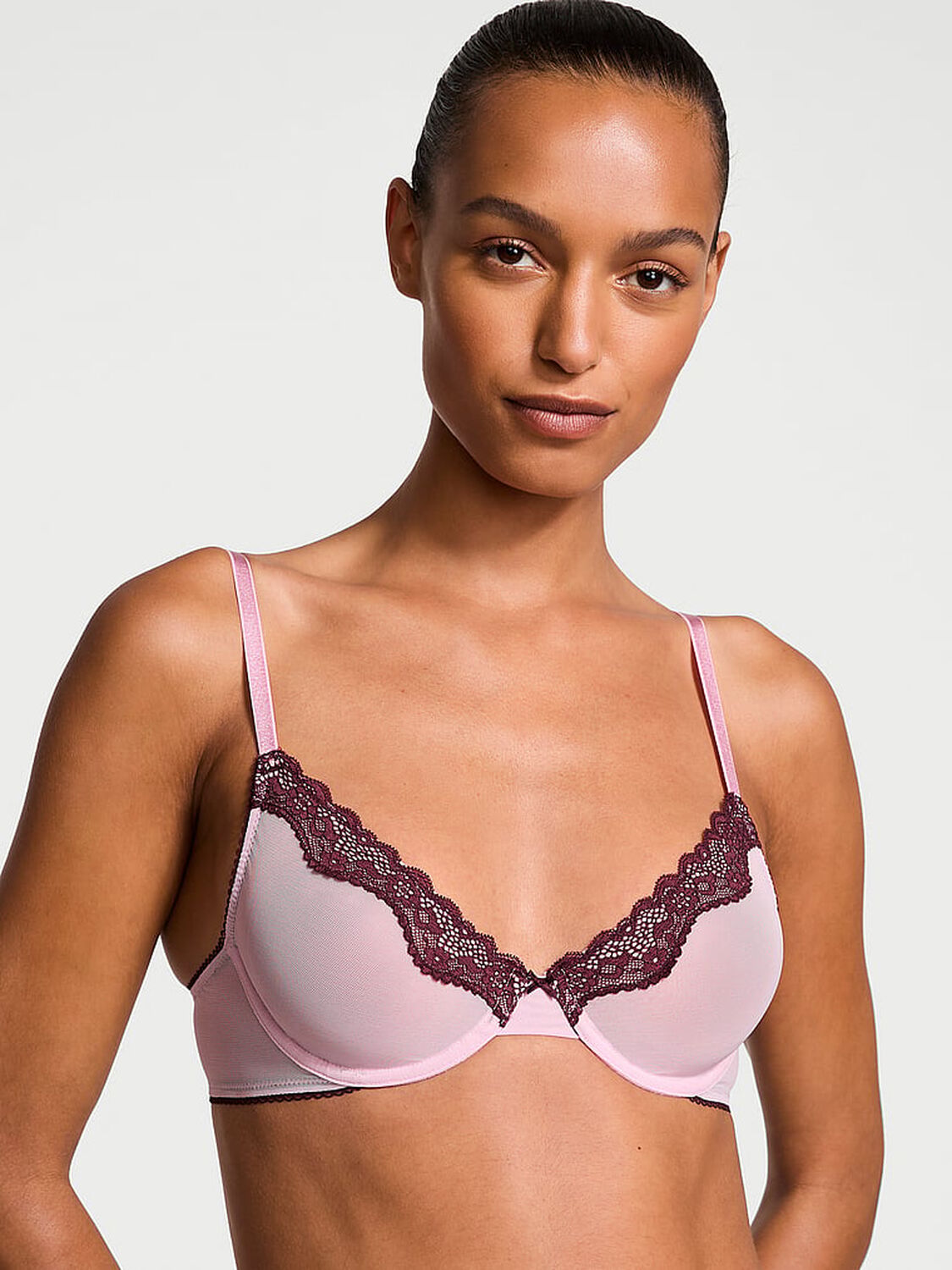vs Victoria's Secret Tease Lace-Trim Unlined Demi Bra Chalk Rose 3 of 3 