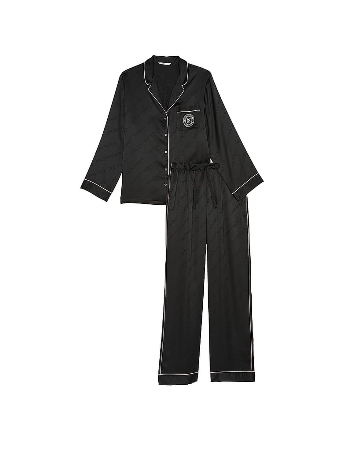 vs Victoria's Secret Glazed Satin Long Pajama Set Black 3 of 3 