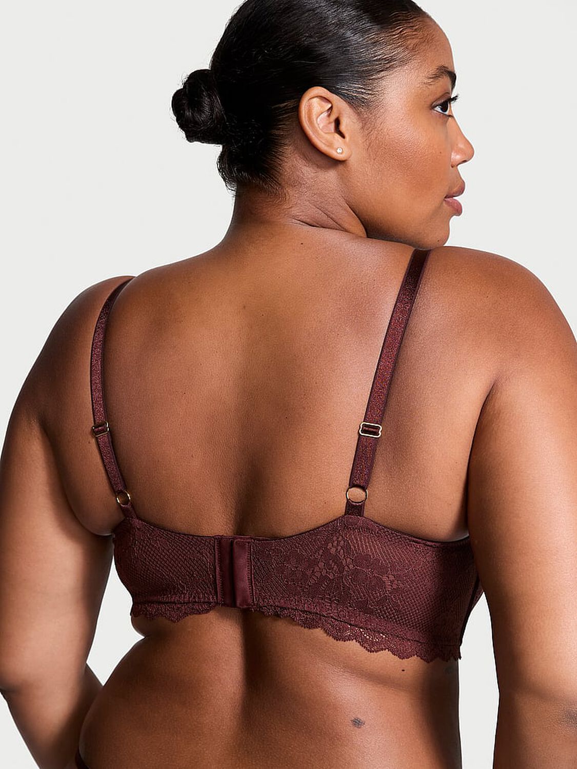vs Dream Angels Lace Lightly Lined Bandeau Burgundy Brown 2 of 4 
