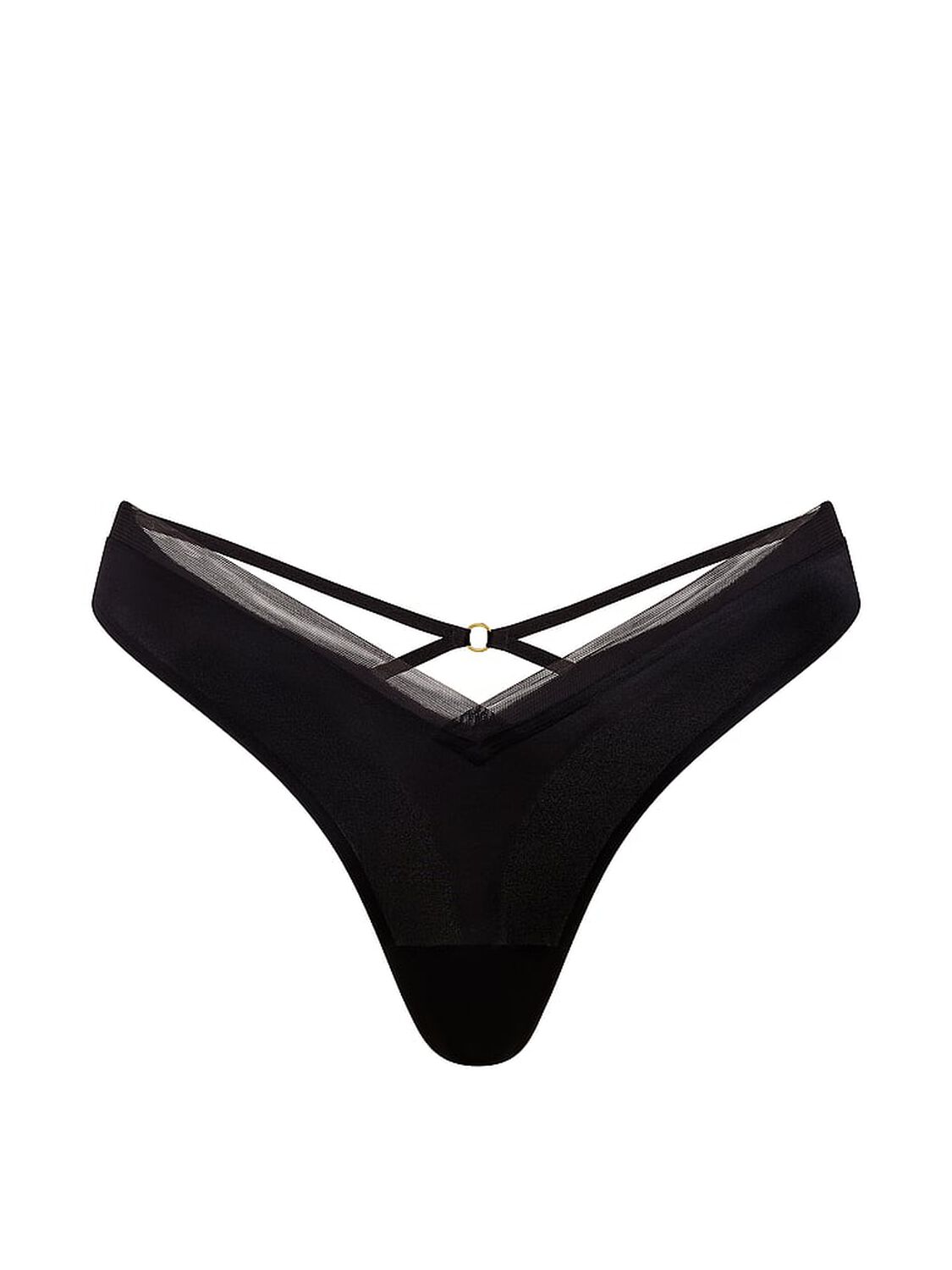 vs Very Sexy Sheer Reveal Mesh-Trim Strappy-Back Thong Panty Black 3 of 3 