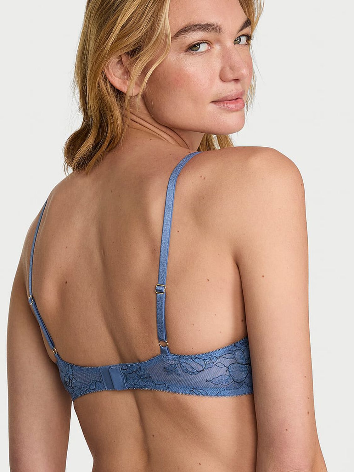vs Very Sexy Denim Rose Lace Unlined Demi Bra Denim Blue 2 of 3 