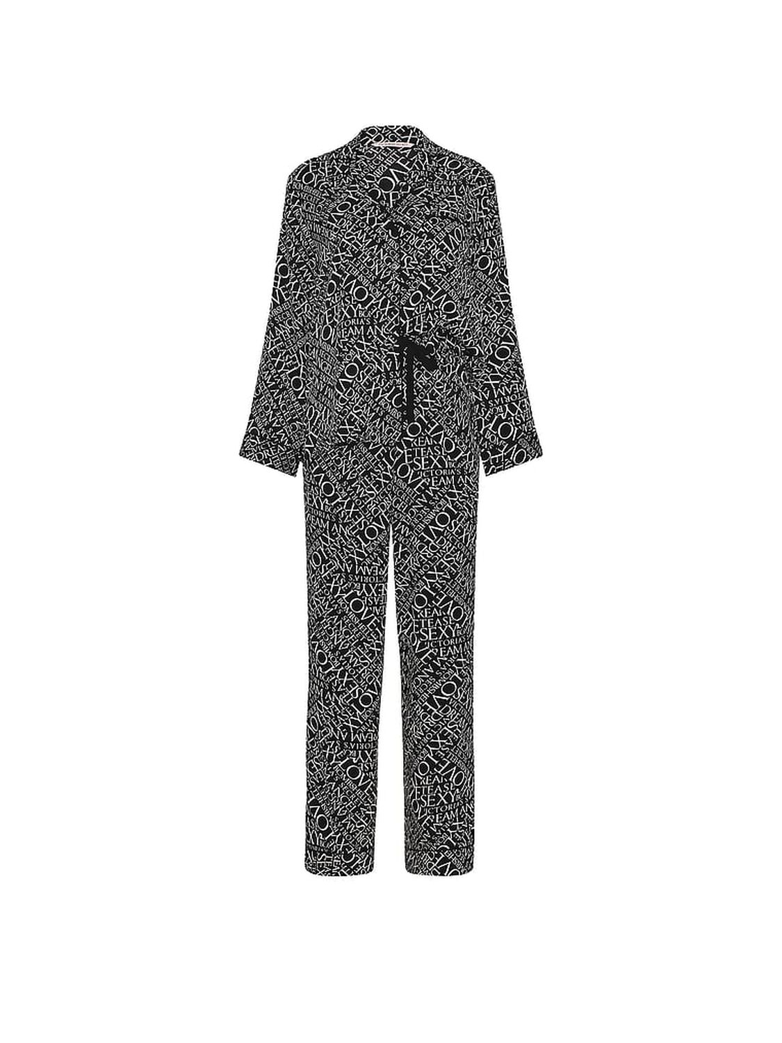 vs Victoria's Secret Signature Satin Long Pajama Set Black Glam Newspaper 3 of 3 