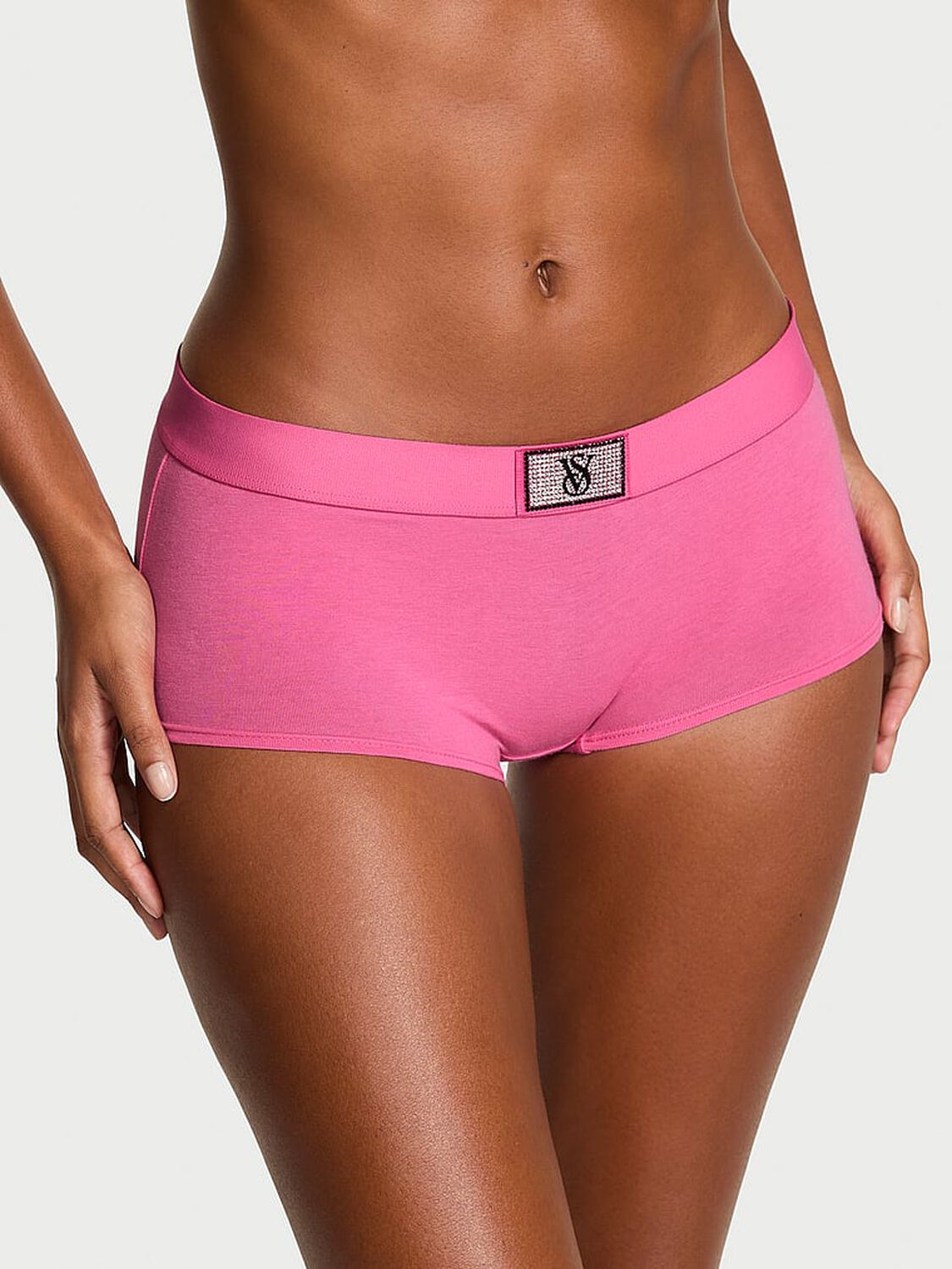 vs Cotton Logo Cotton Shine Patch Boyshort Panty Rose Garden Pink 1 of 3 