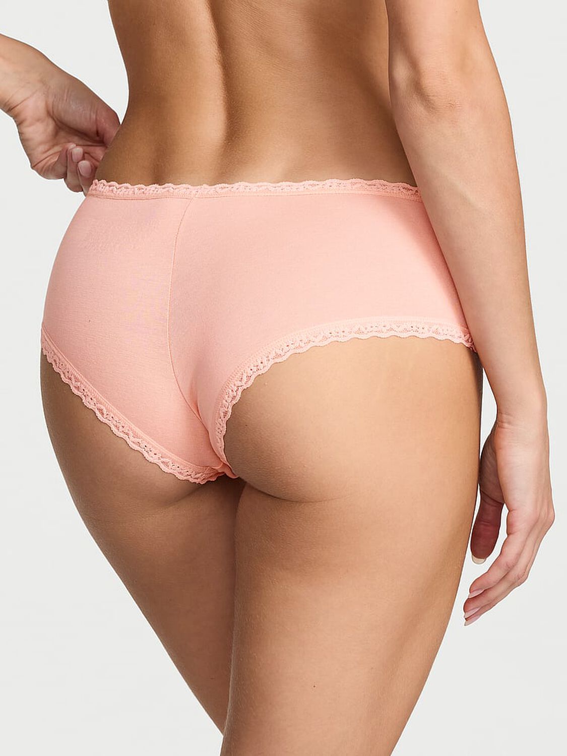 vs Lace Trim Cotton Lace-Waist Cheeky Panty Pink Gin 2 of 3 
