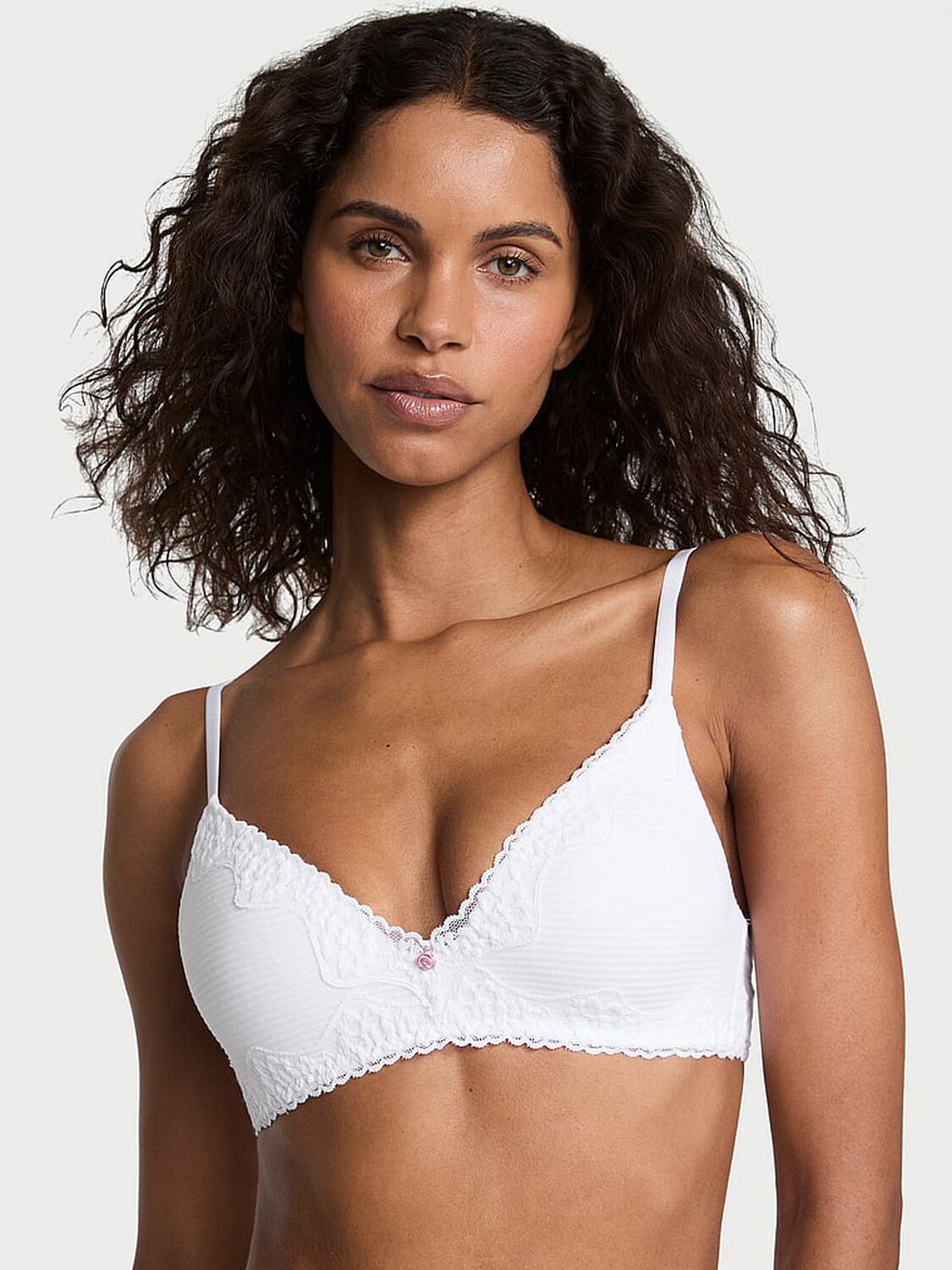 vs The T-Shirt Cotton Shadow Stripe Lightly Lined Wireless Bra Vs White 1 of 3 