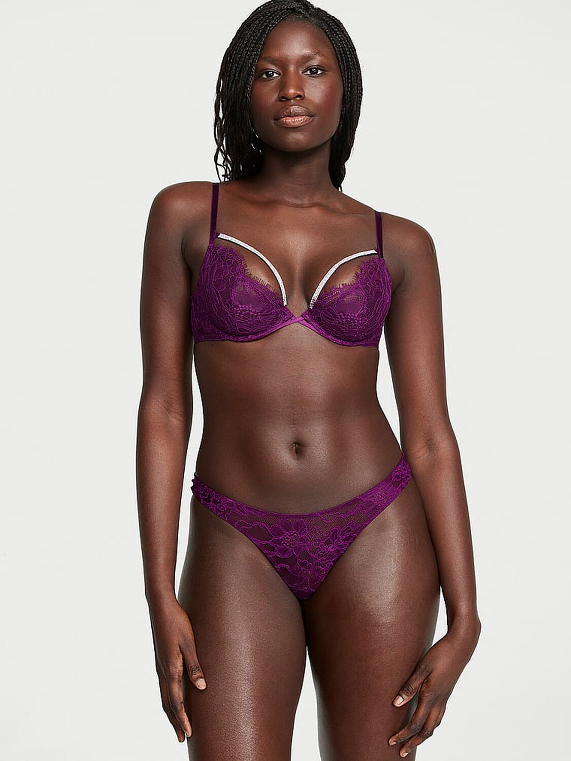 vs Very Sexy Shine Strap Cut-Out Back Lace Brazilian Panty Grape Soda 4 of 4 