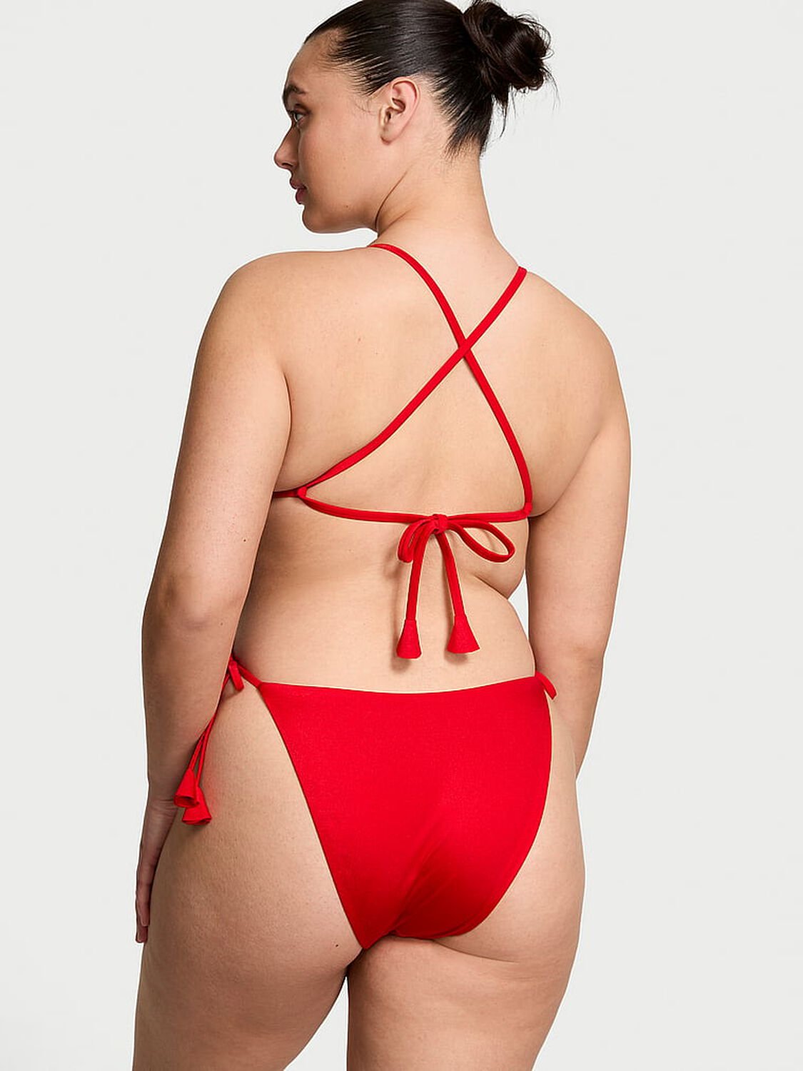 vs Victoria's Secret Swim Rosette Shine Cheeky String Bikini Bottom Bright Vermillion 2 of 3 