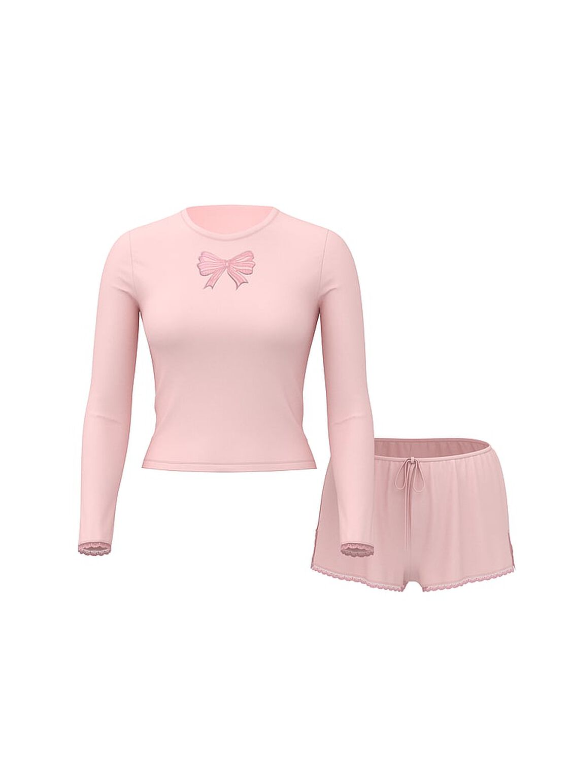 vs Victoria's Secret SoSoft&trade; Modal Bow Long-Sleeve Tee & Short Set Angel Pink 3 of 3 
