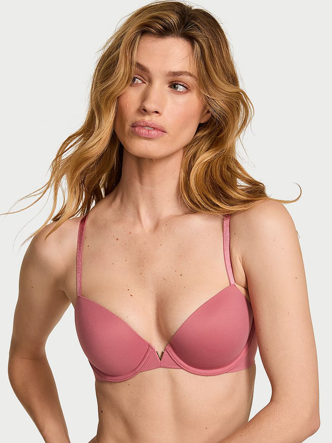 vs Love Cloud Smooth Lightly Lined Plunge Demi Bra Seductive Rose 1 of 3 