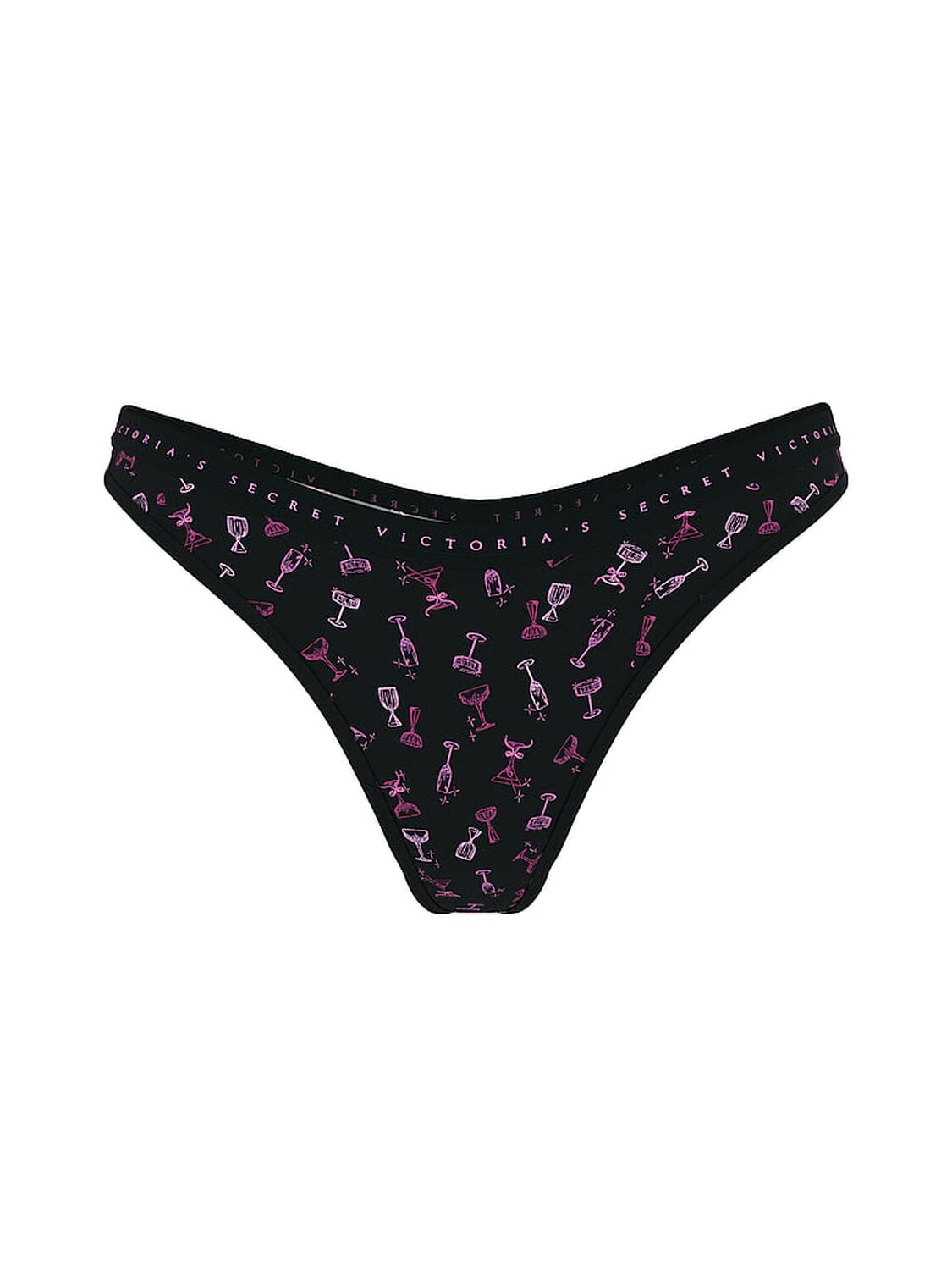 vs Victoria's Secret Stretch Cotton High-Leg Scoop Thong Panty Black Cocktails 1 of 2 