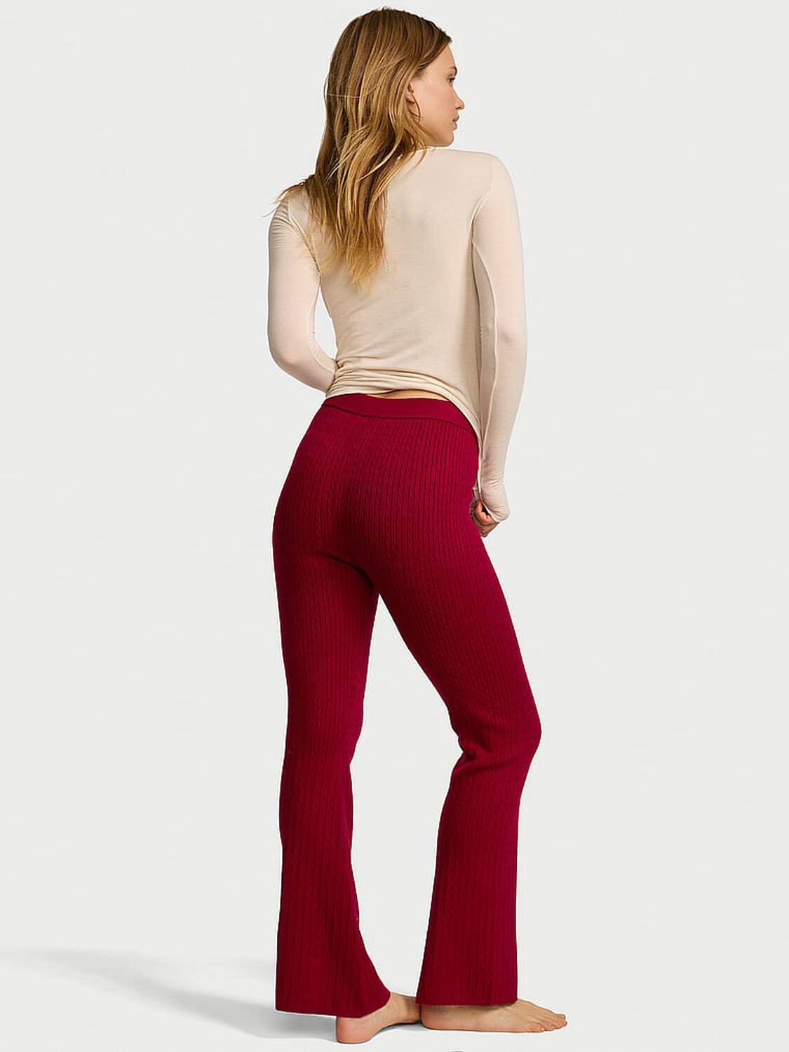 vs Victoria's Secret Luxe Cable-Knit Flare Lounge Pants Red Lacquer 2 of 2 