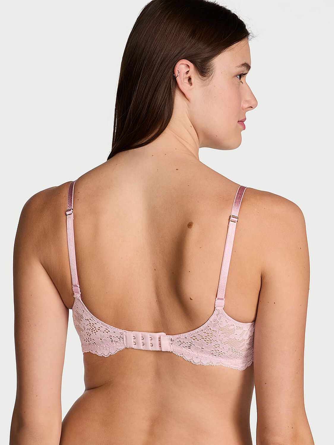 vs Dream Angels Wicked Lace Unlined Balconette Bra Chalk Rose 1 of 3 