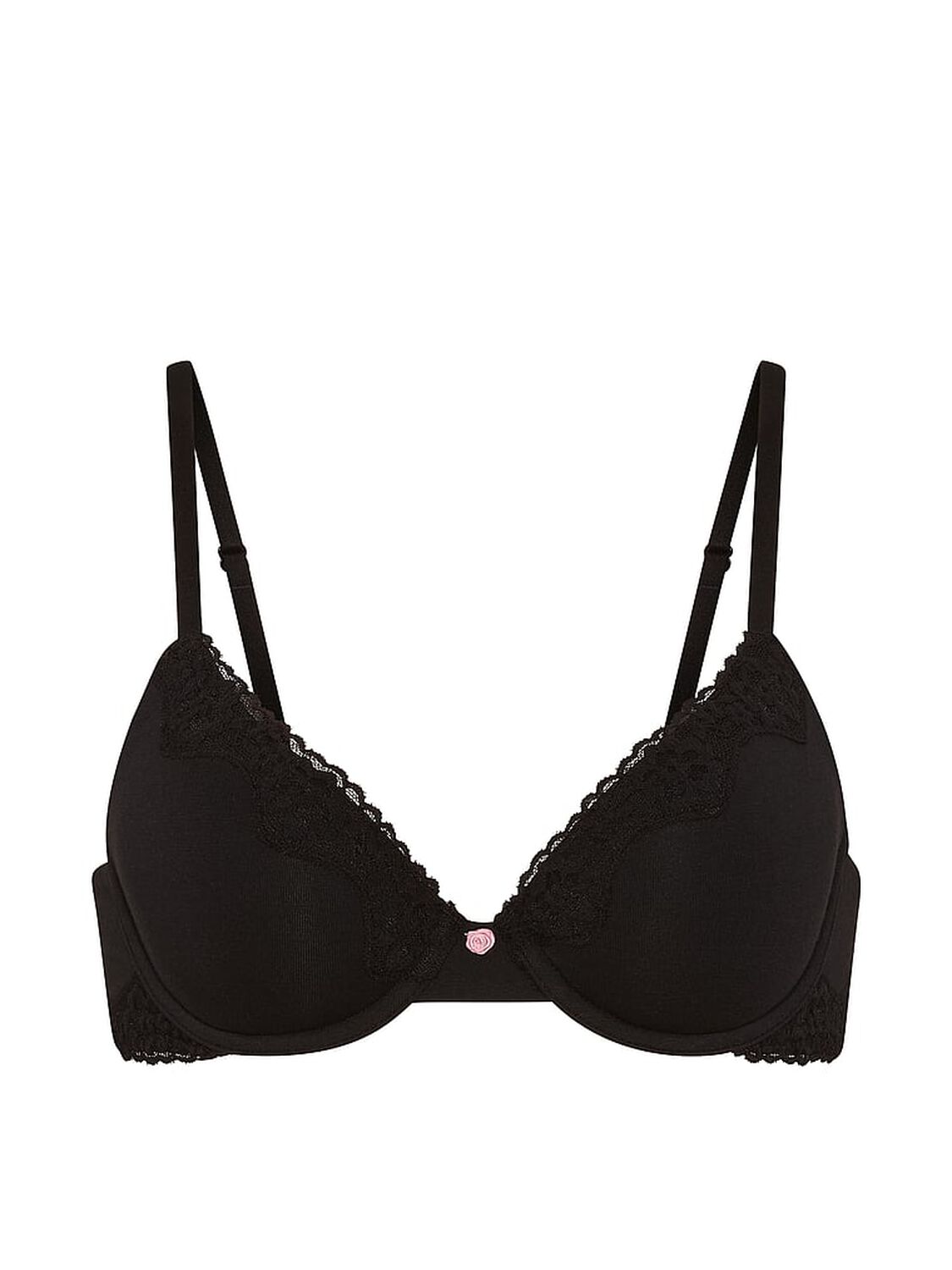 vs The T-Shirt Cotton Lace-Trim Lightly Lined Demi Bra Black 3 of 3 