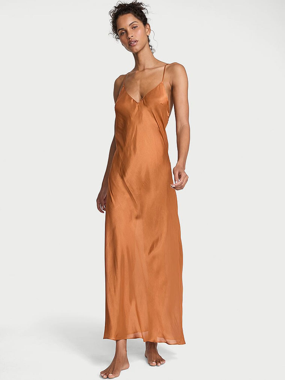 vs Victoria's Secret Luxe Sheer Satin Long Slip Dress Sandalwood 4 of 4 