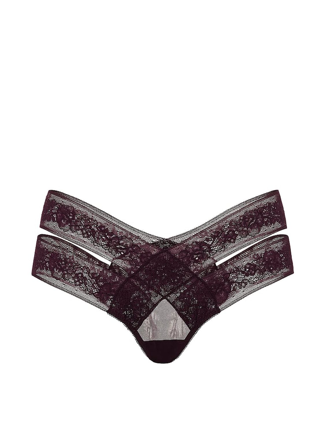 vs Very Sexy Rose Lace Strappy Cut-Out Cheeky Panty Winter Wine 3 of 3 