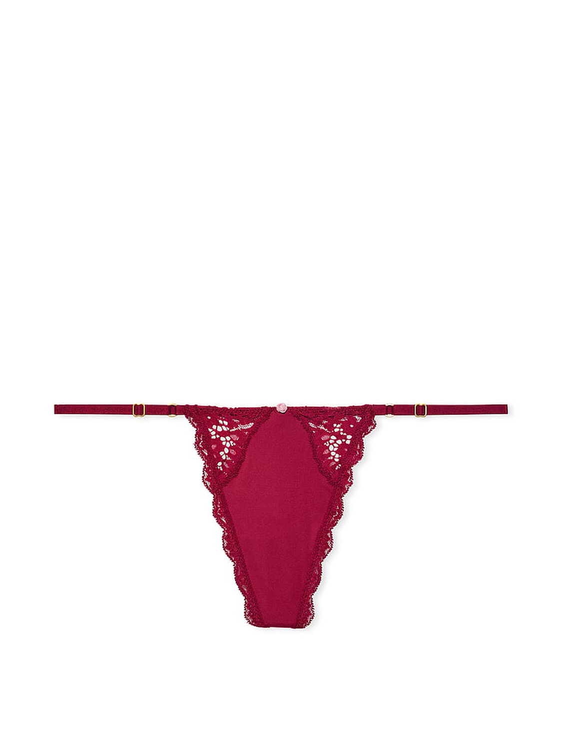 vs Dream Angels Lace-Trim Adjustable V-String Panty Campari Red 3 of 4 