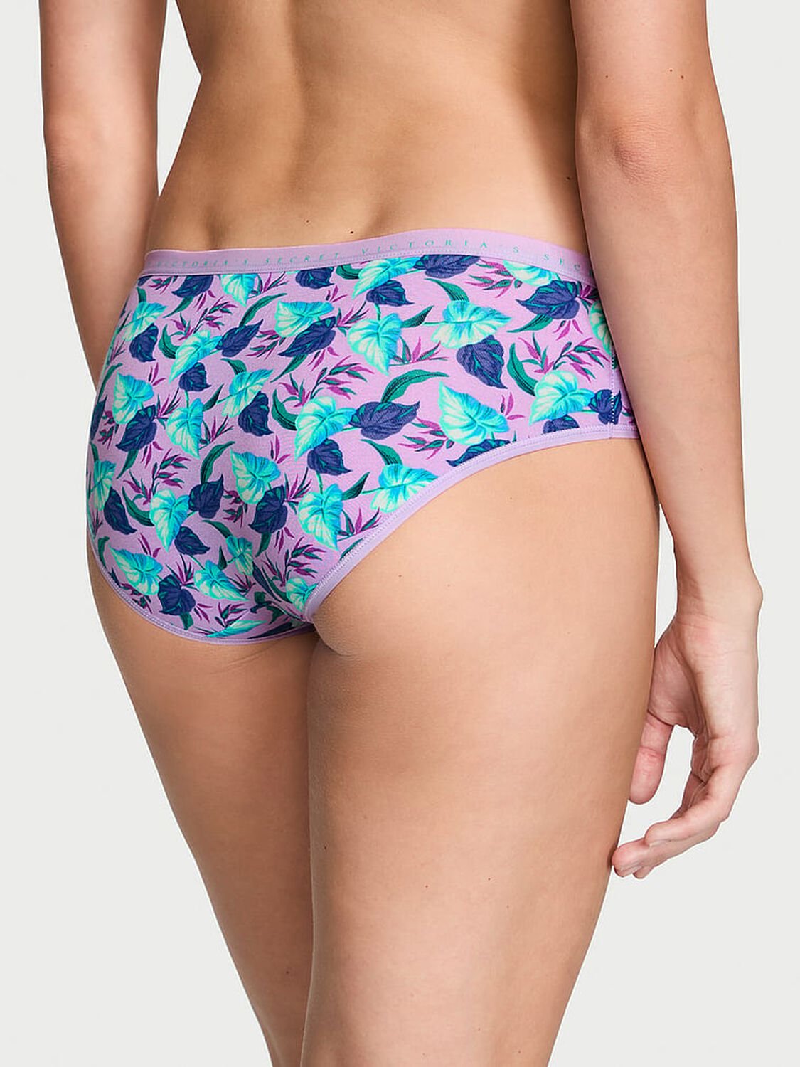 vs Victoria's Secret Stretch Cotton Hiphugger Panty Purple Jungle Leaves 2 of 3 