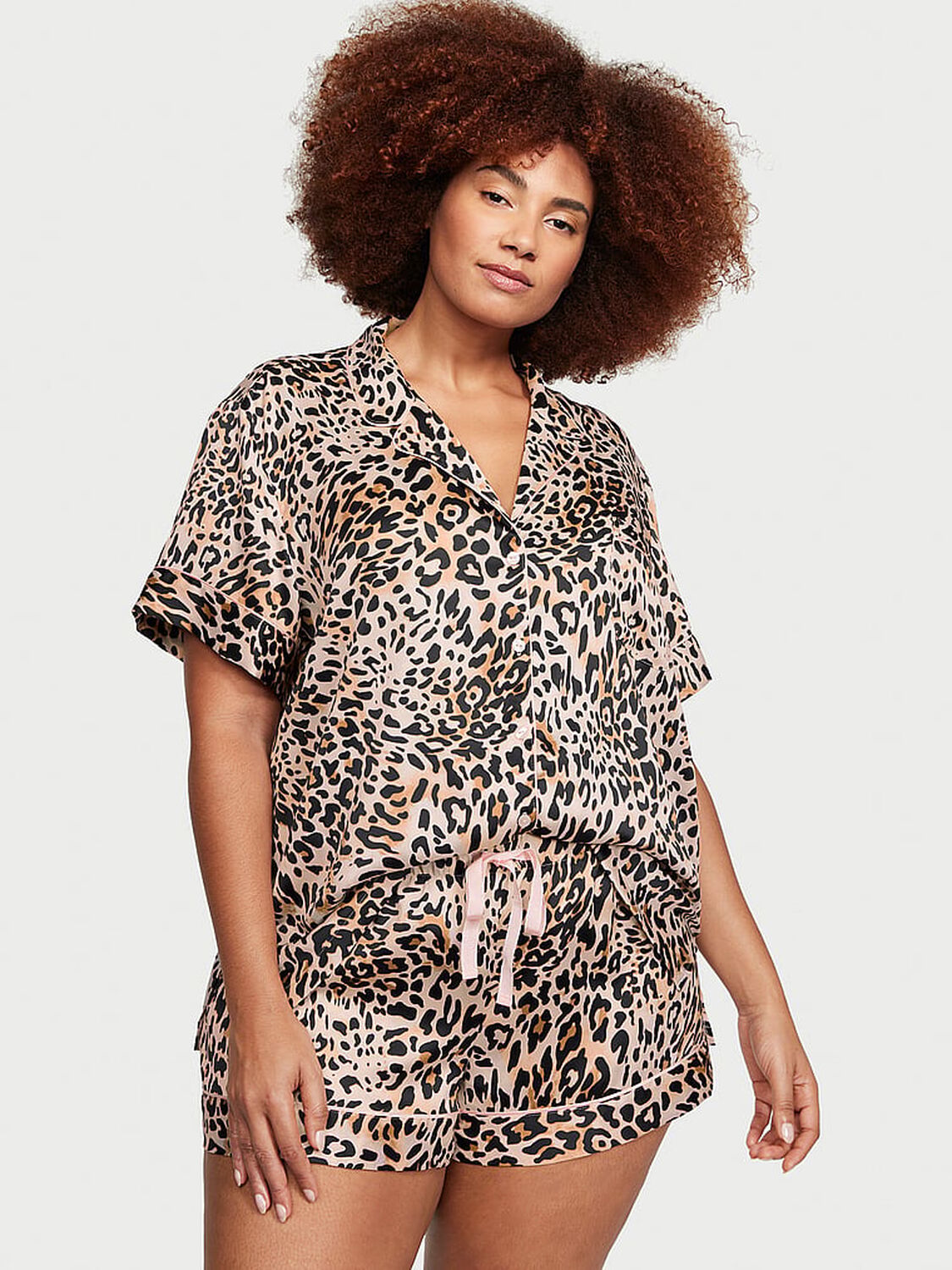 vs Victoria's Secret Satin Short Pajama Set Wavy Leopard 1 of 4 