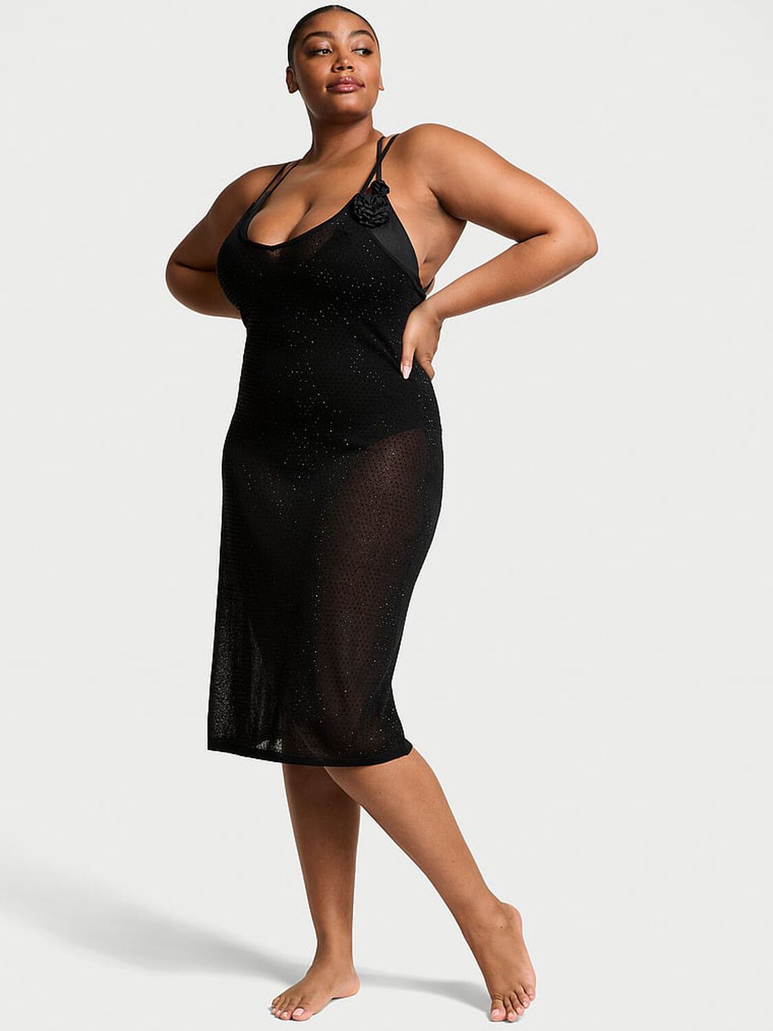 vs Victoria's Secret Swim Beachwear Shine Knit Cover-Up Midi Dress Black 1 of 4 