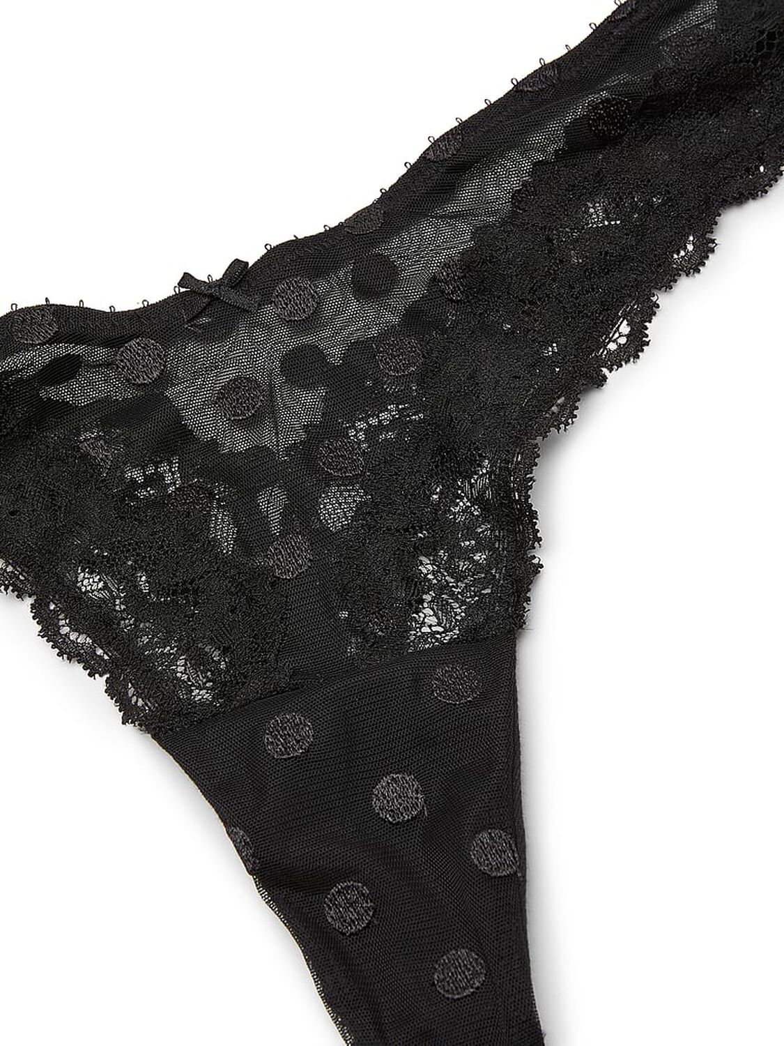 vs Very Sexy Sheer Heritage Dot Lace-Trim Thong Panty Black 4 of 4 