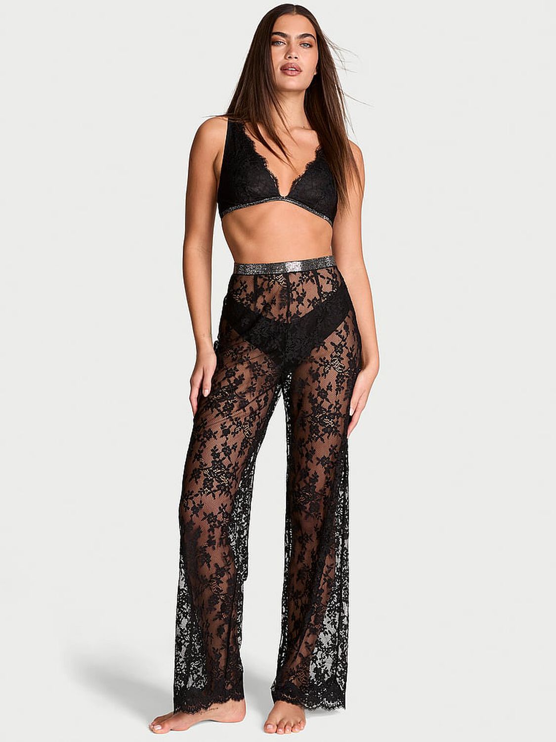 vs Victoria's Secret Twinkle Lace Trousers Black 1 of 3 