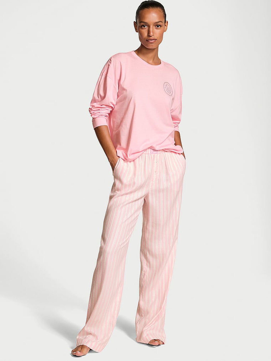 vs Victoria's Secret Flannel Long-Sleeve Tee-Jama Set 1 of 4 