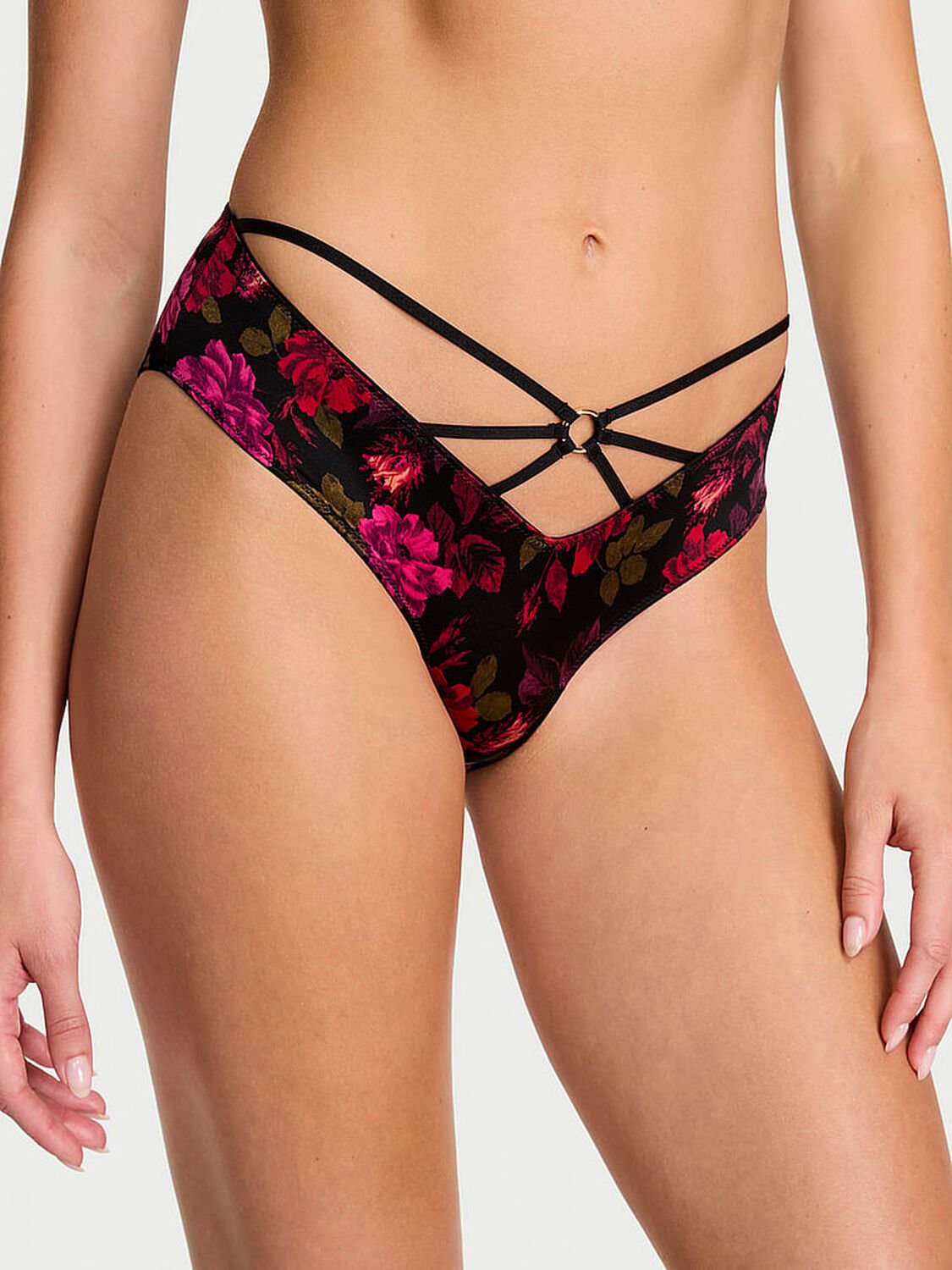 vs Very Sexy Strappy Ring Hardware Open-Back Cheeky Panty Red Floral 1 of 3 