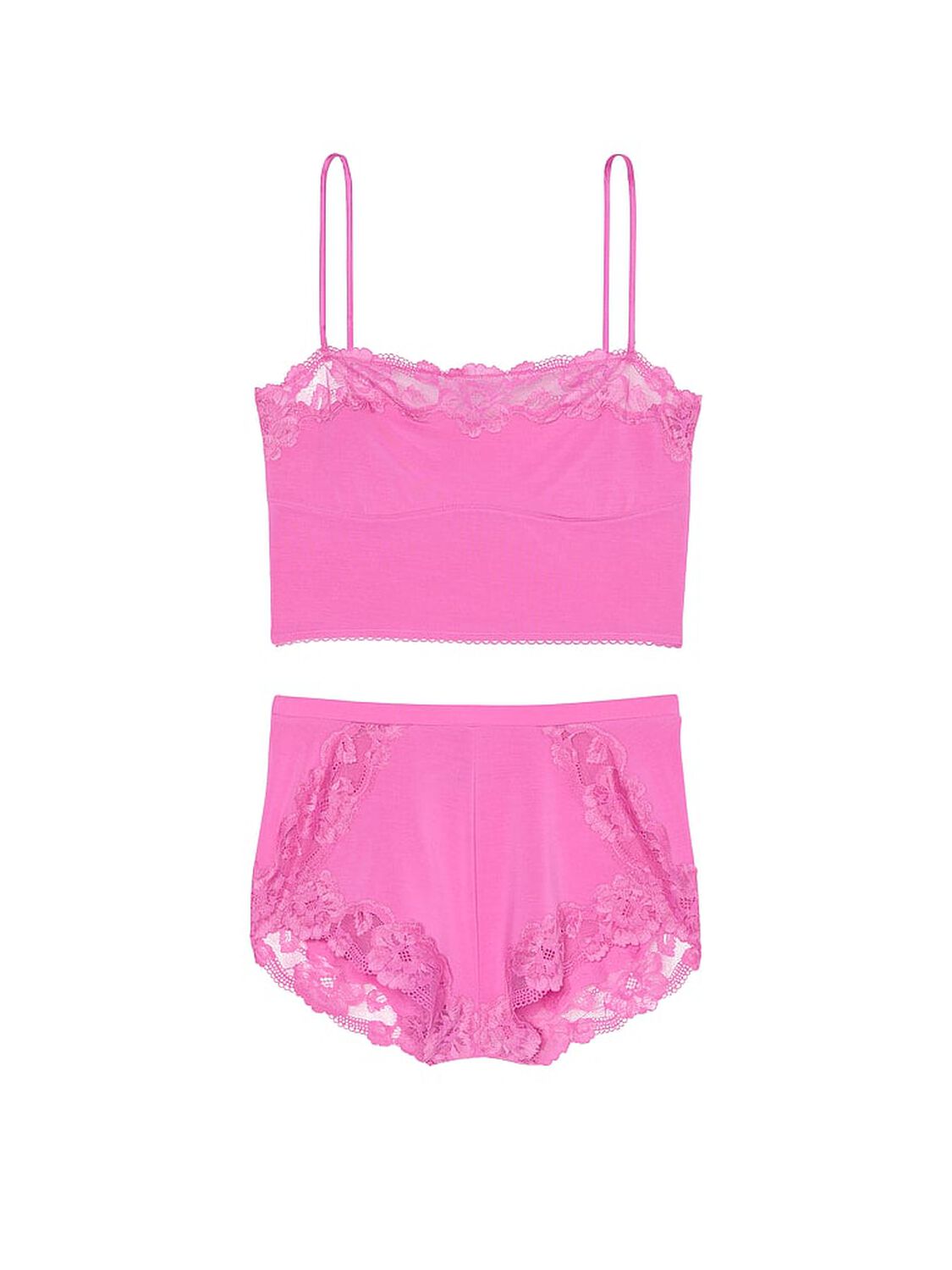 vs Victoria's Secret Modal Soft & Lace Trim Straight-Neck Cami Set New Peony 3 of 3 