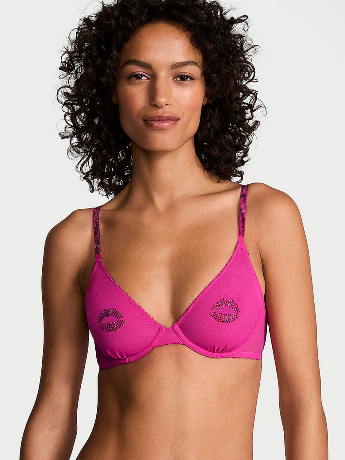 vs Very Sexy Sheer Shine Motif Unlined Low-Cut Demi Bra Fucshia Frenzy 1 of 4 
