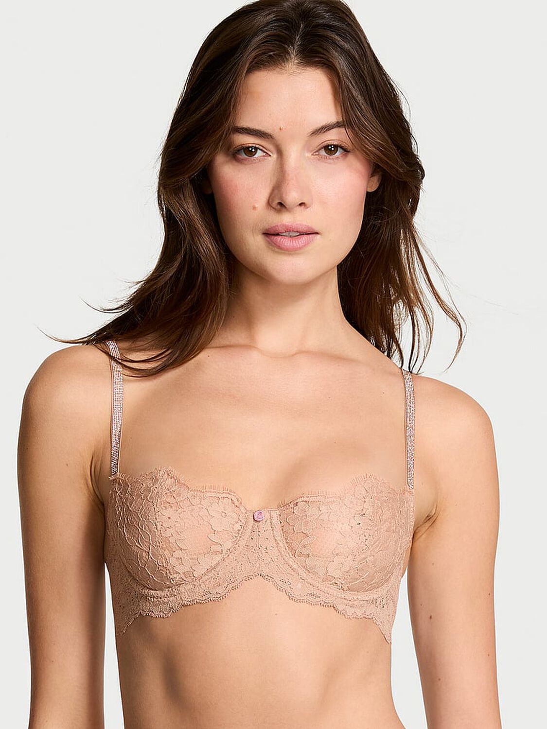 vs Dream Angels Wicked Twinkle Strap Unlined Lace Balconette Bra Praline 1 of 4 