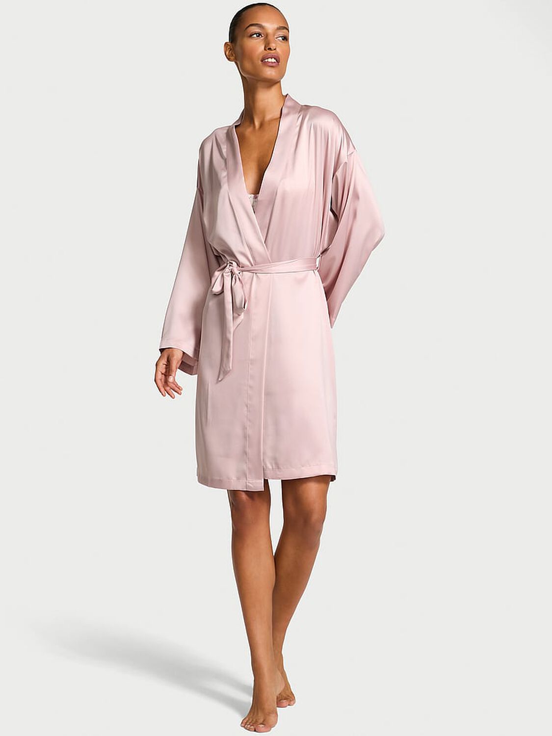 vs Victoria's Secret Satin Midi Robe Bare All Pink 1 of 2 