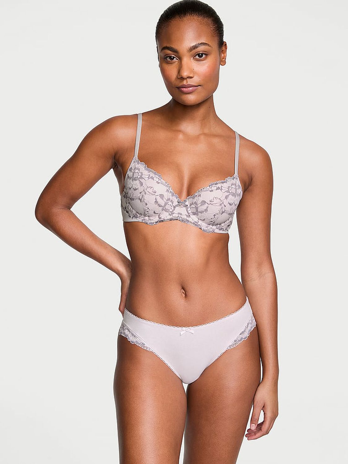 vs Body By Victoria Lightly Lined Lace-Cup Demi Bra Grey Lilac 4 of 4 