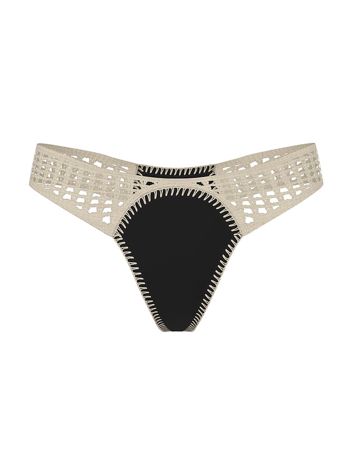 vs Victoria's Secret Swim Archives Crochet Scuba Thong Bikini Bottom Pure Black 3 of 3 