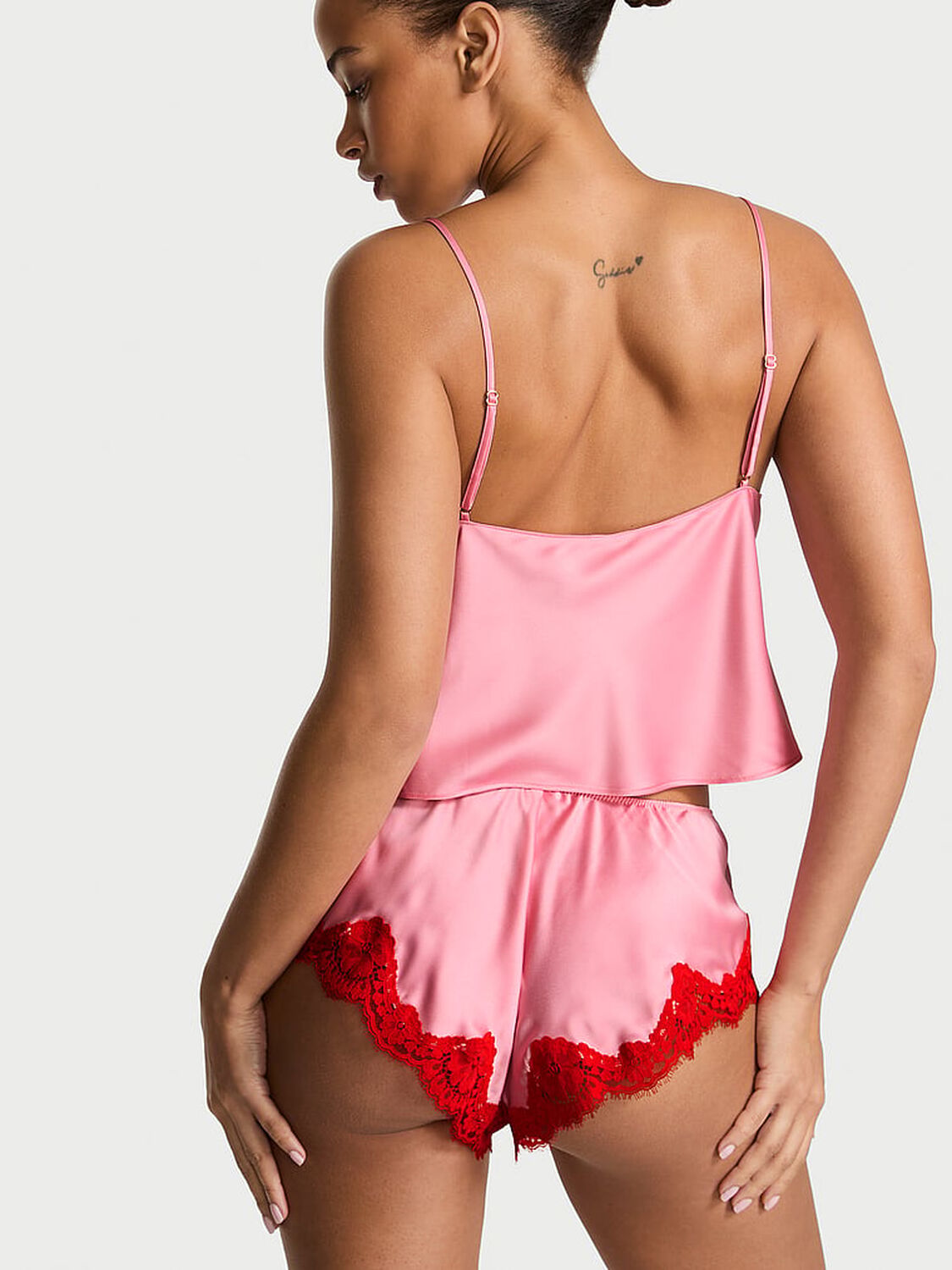 vs Dream Angels Satin Lace-Trim Flyaway Cami & Flutter Shorts Set Petal Pink 2 of 4 
