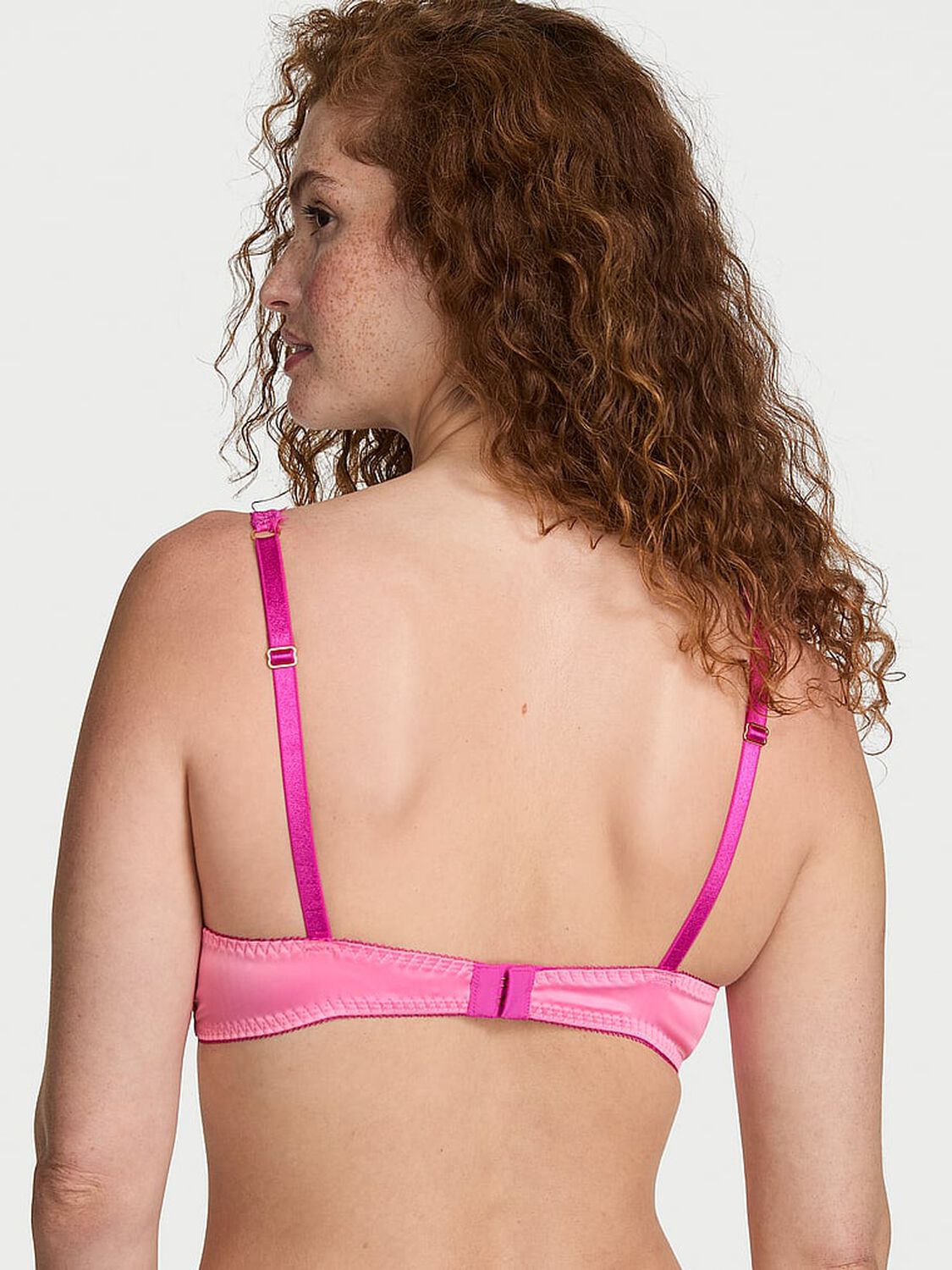 vs Victoria's Secret Tease Satin Lace-Trim Wireless Plunge Bra Sexy Little Pink 2 of 2 