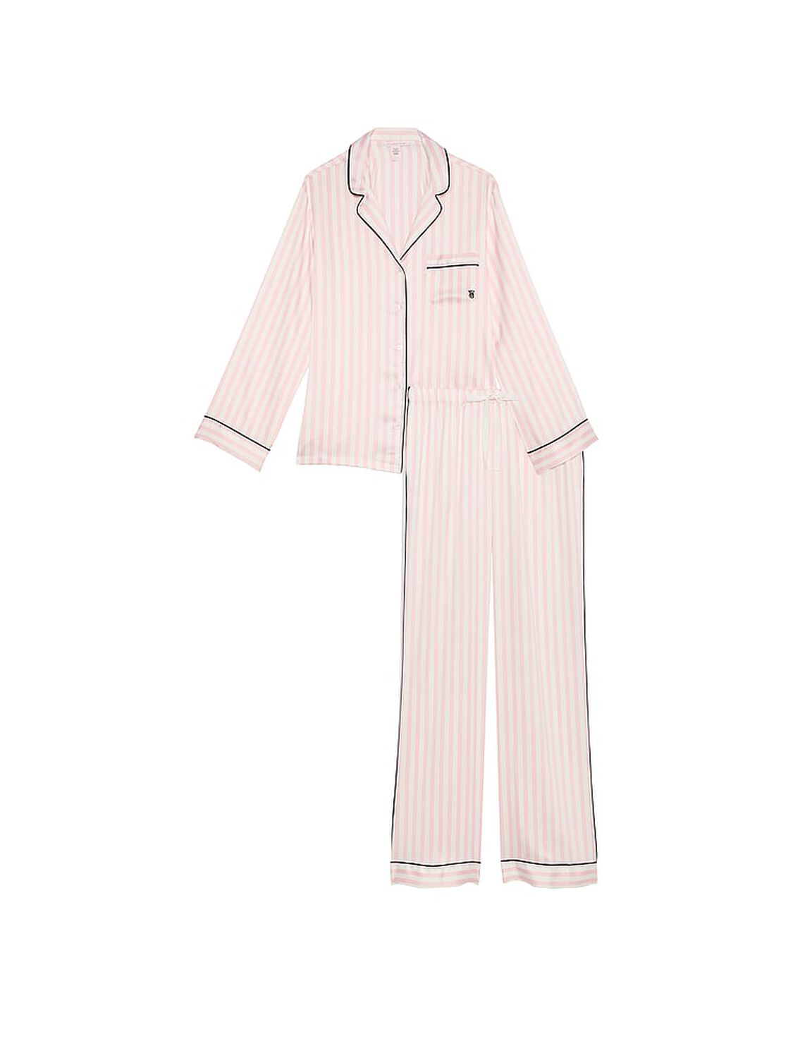 vs Victoria's Secret Glazed Satin Long Pajama Set Pink Iconic Stripes 3 of 5 