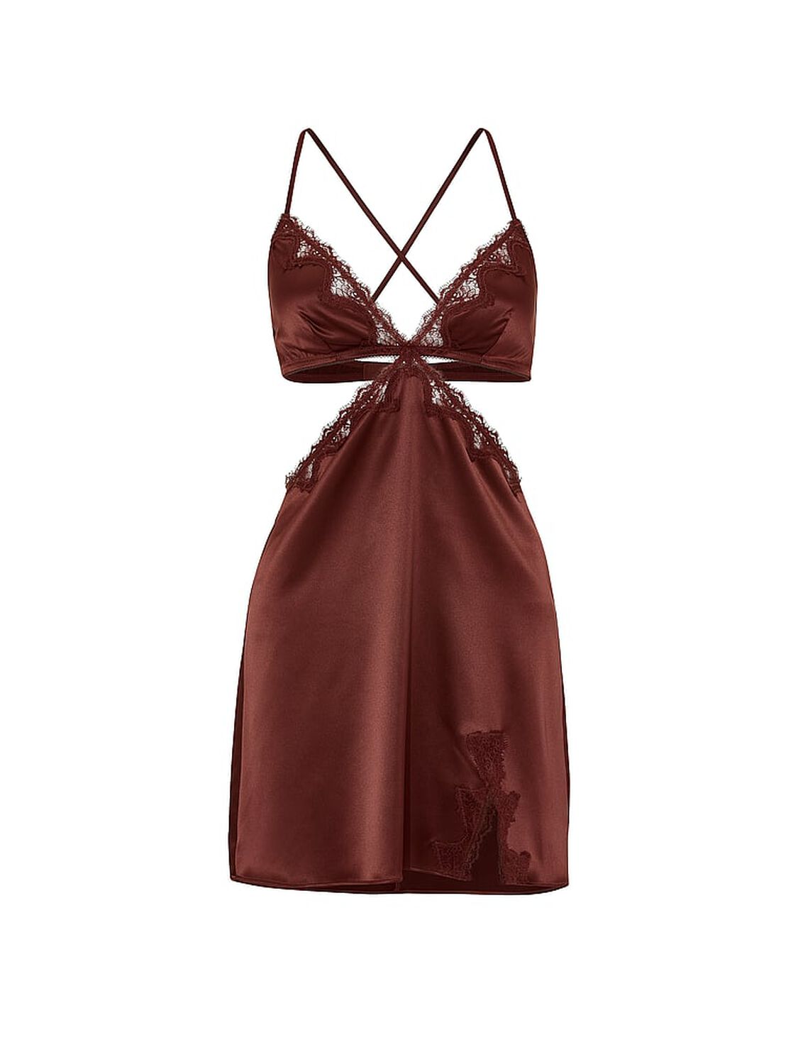 vs Very Sexy Satin Rose Lace-Trim Cut-Out Mini Slip Dress Dark Chili 3 of 4 