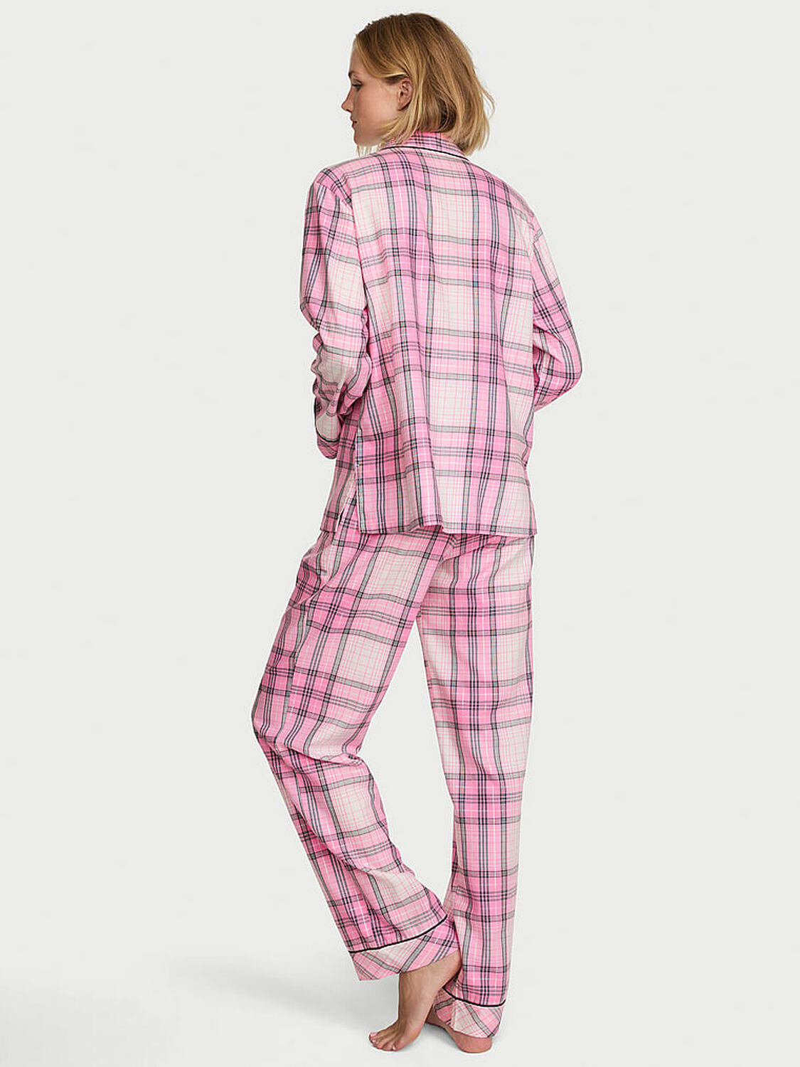 vs Victoria's Secret Flannel Long Pajama Set Pretty Blossom Plaid 2 of 2 