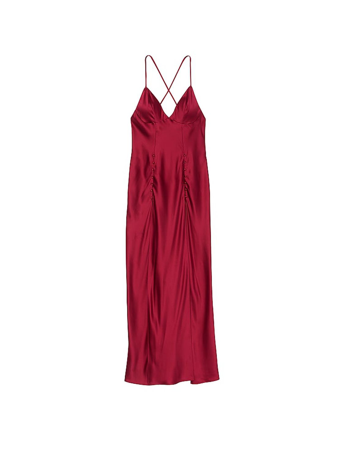 vs Victoria's Secret Satin Plunge High-Leg Long Slip Dress Red Lacquer 3 of 4 