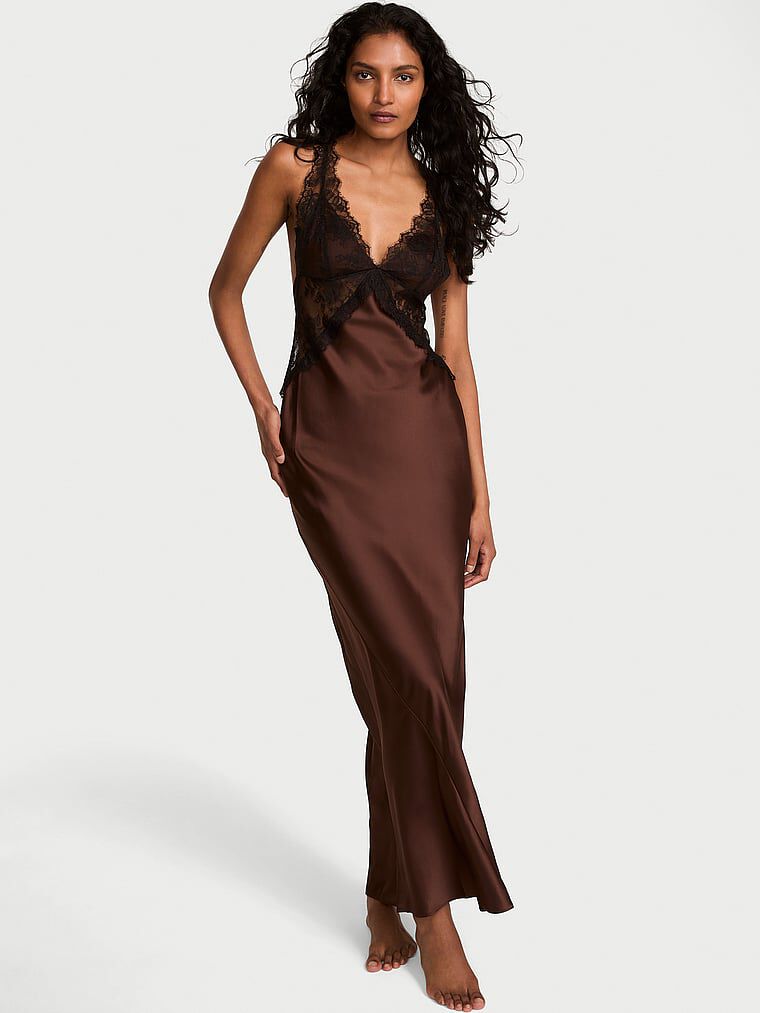 Satin Rose Lace Long Slip Dress Ganache M | Victoria's Secret