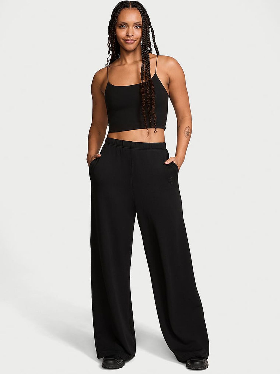 vs Victoria's Secret Brushed Modal Fleece Wide-Leg Lounge Pants Black 1 of 4 