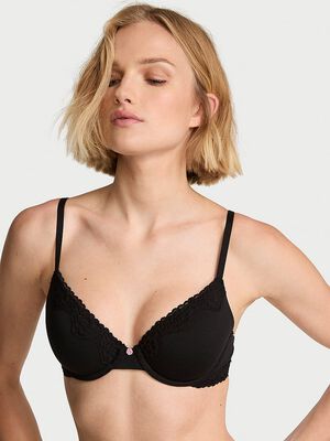 Cotton Lace-Trim Lightly Lined Demi Bra