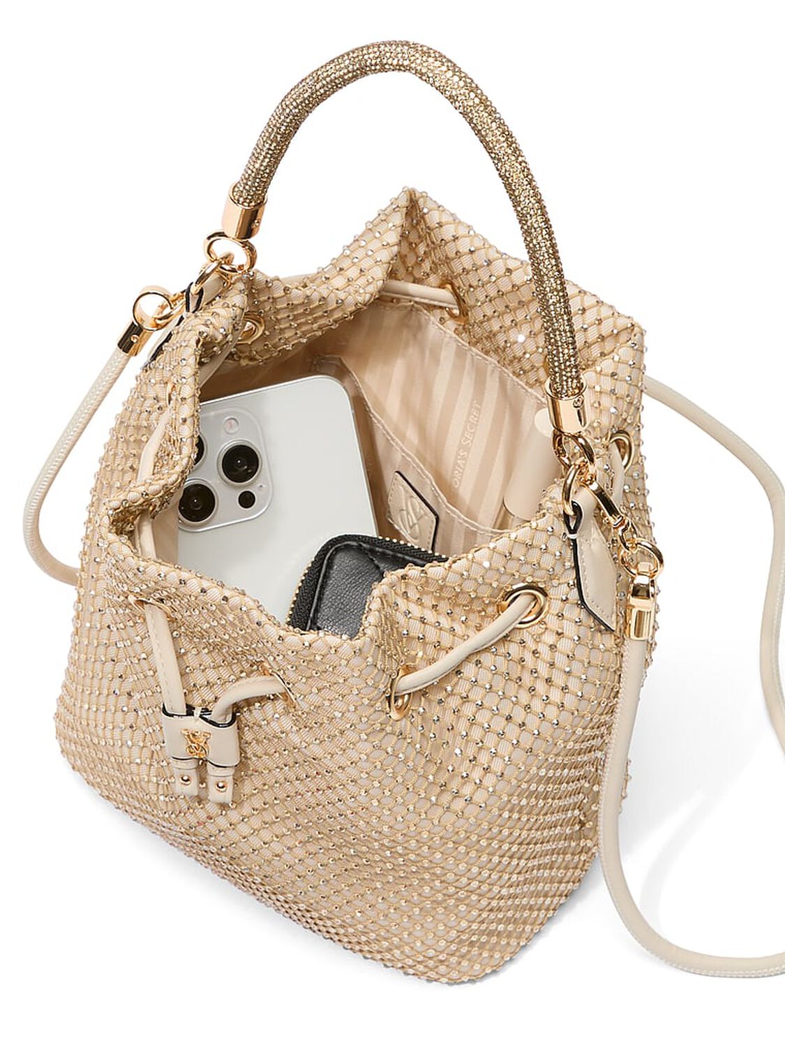 vs Victoria's Secret Mini Bucket Bag White Rhinestone Mesh 3 of 3 