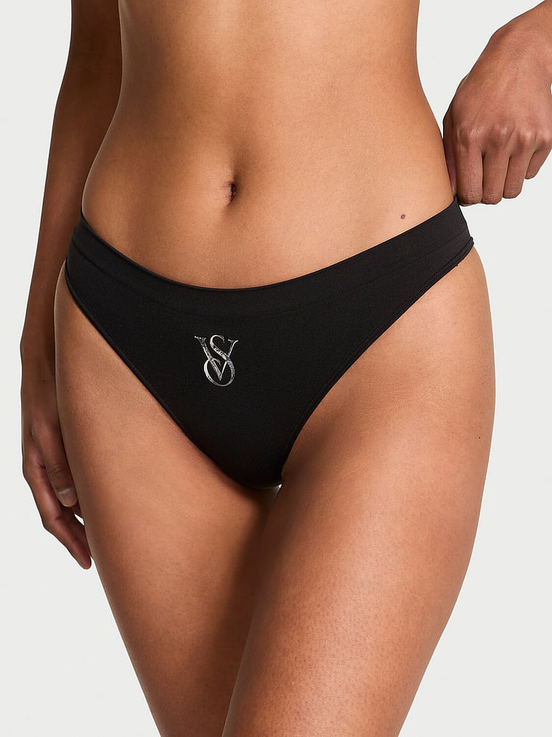 vs Seamless Seamless Sparkle Logo Thong Panty Black 1 of 3 