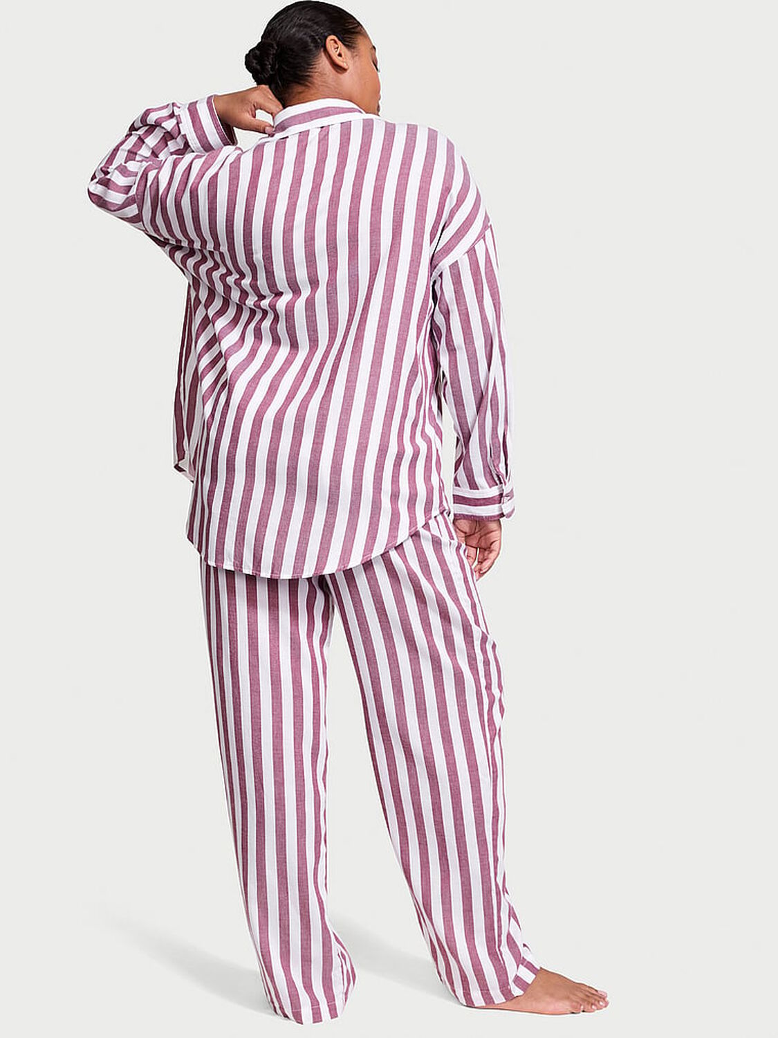 vs Victoria's Secret Modal-Cotton Long Pajama Set Pink Rouge Stripes 2 of 4 