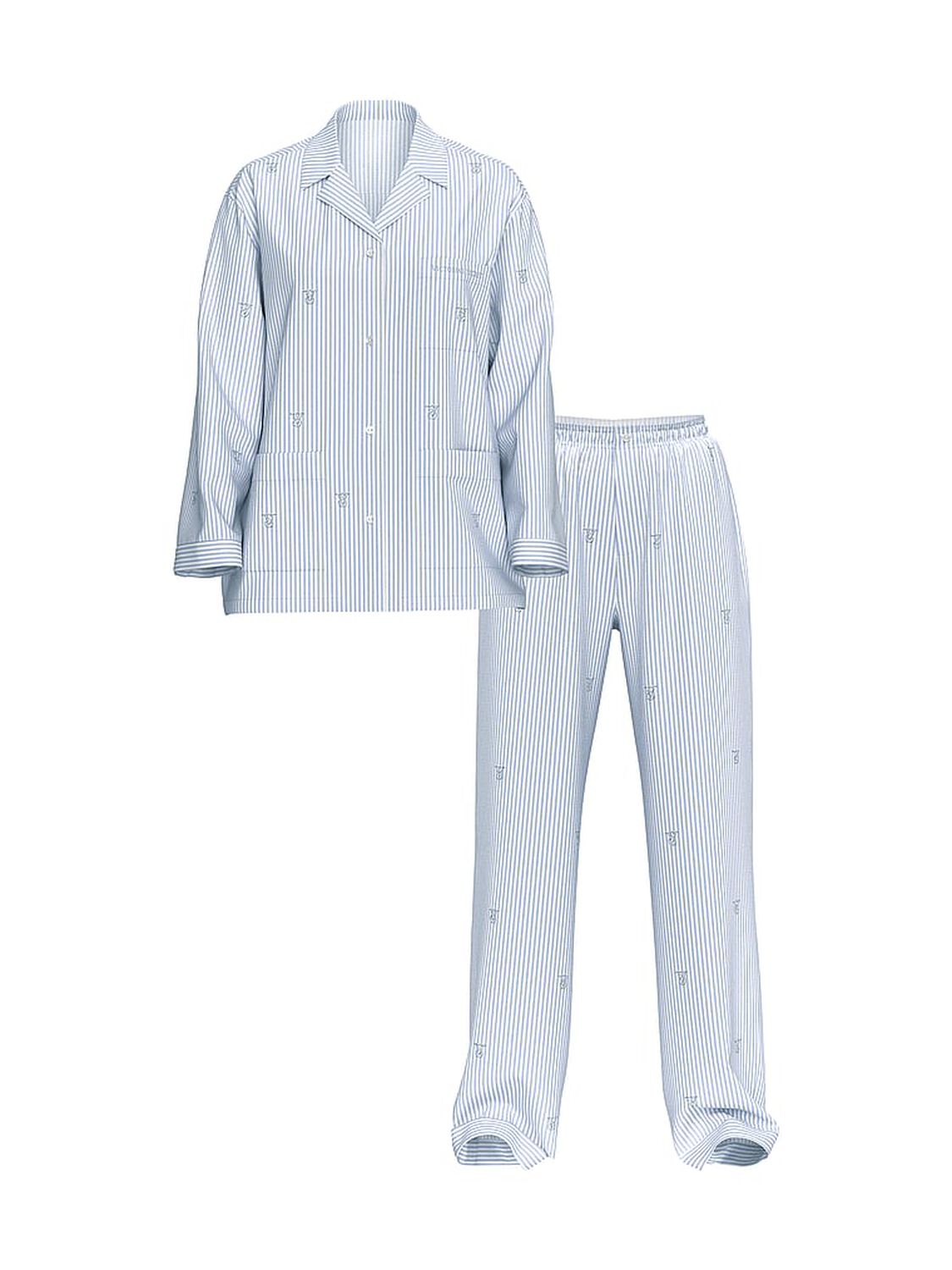 vs Victoria's Secret Heritage Cotton Shine Oversized Long Pajama Set Whiteblue Iconic Strip 3 of 3 