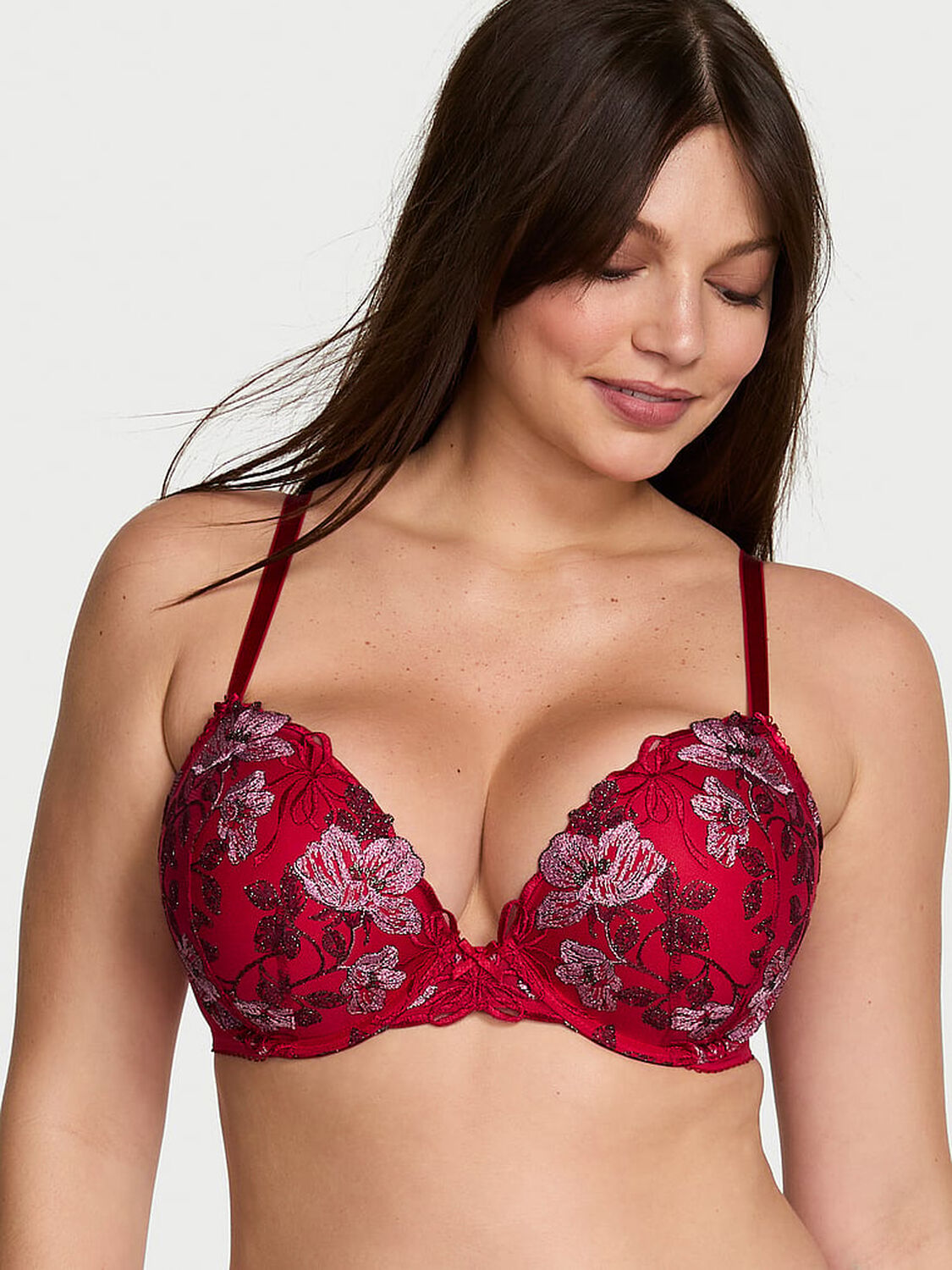 vs Dream Angels Beautiful Bows Embroidery Push-Up Bra Beautiful Bows Red 1 of 2 