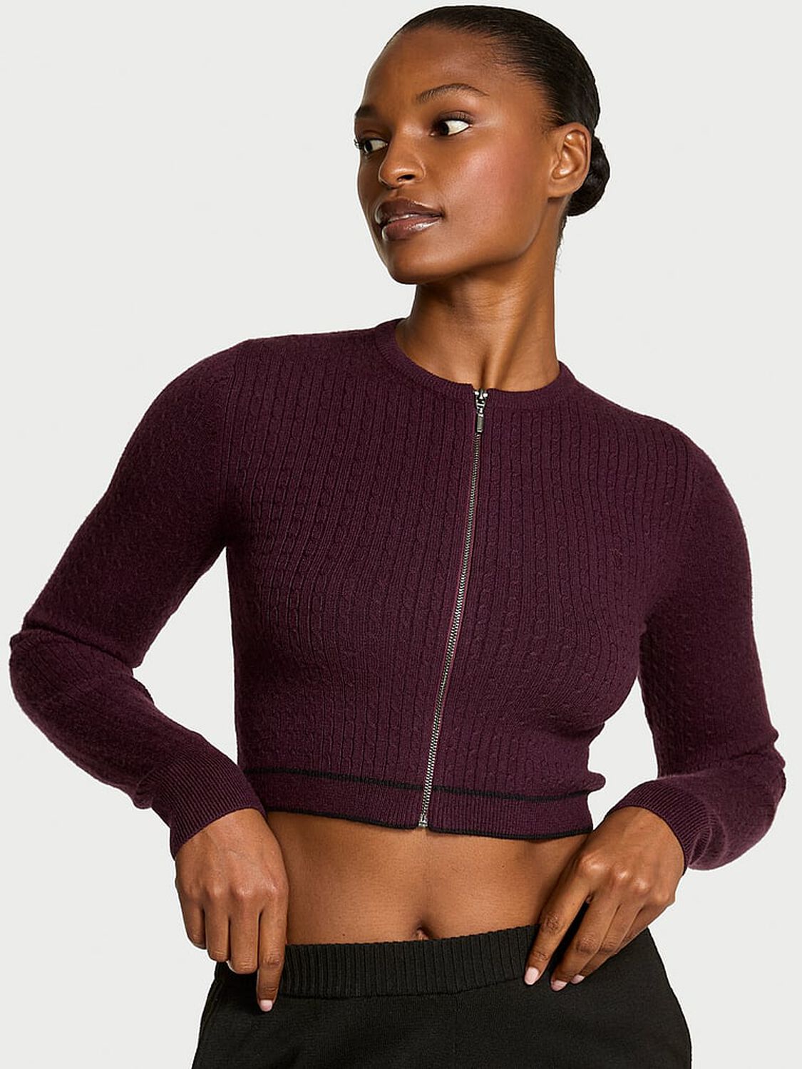 vs Victoria's Secret Luxe Cable-Knit Cardigan Winter Wine 1 of 2 