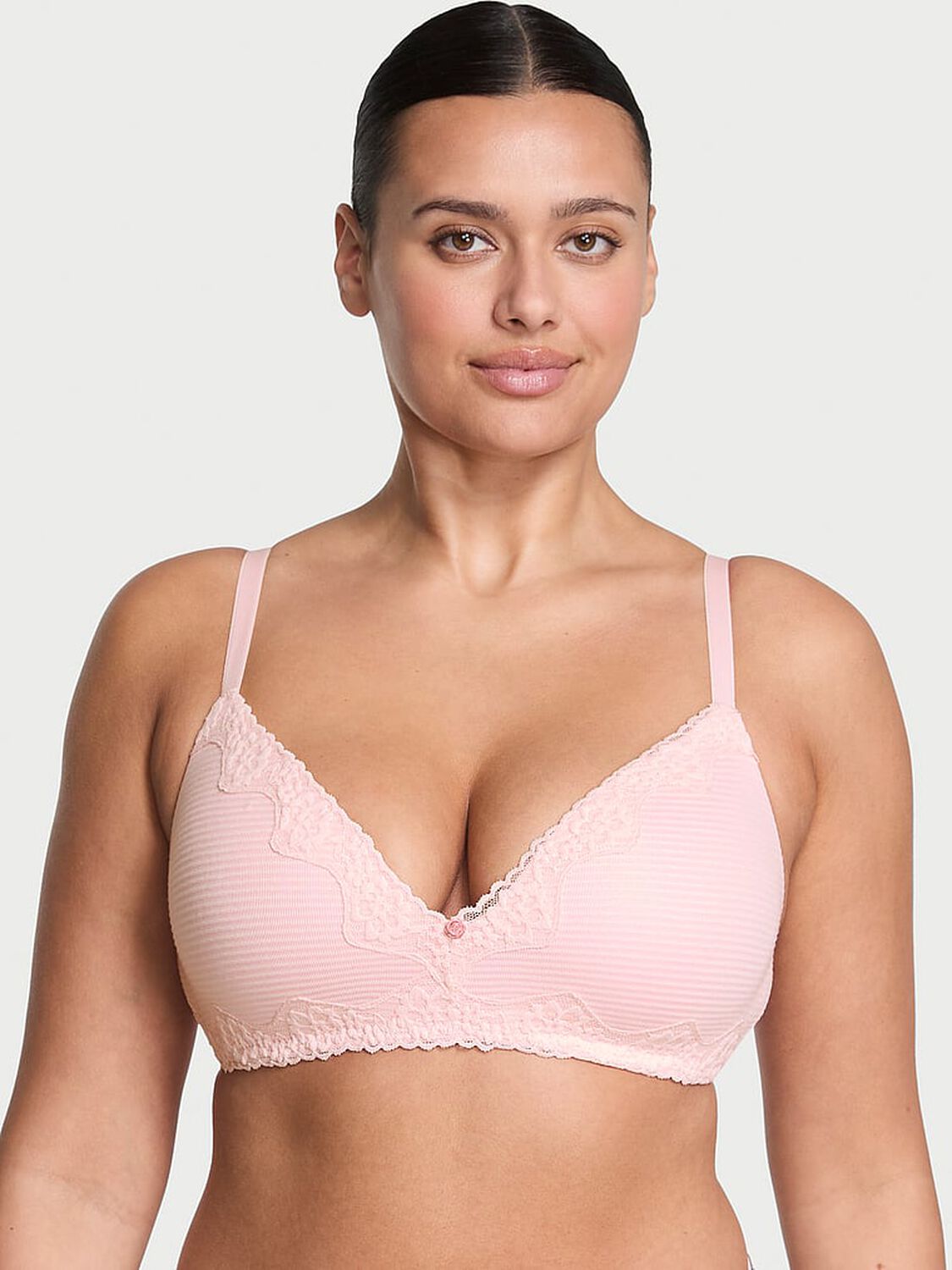 vs The T-Shirt Cotton Shadow Stripe Lightly Lined Wireless Bra Angel Pink 1 of 3 