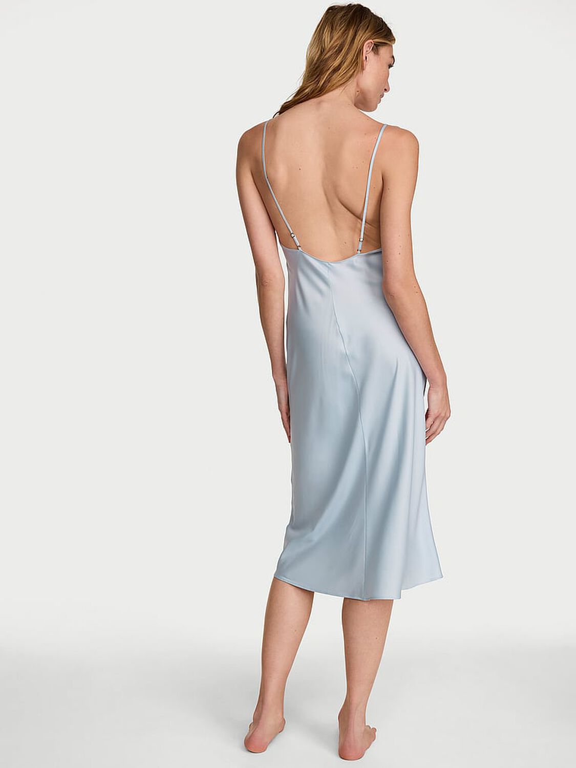 vs Victoria's Secret Satin Midi Slip Dress Linen Blue 2 of 3 